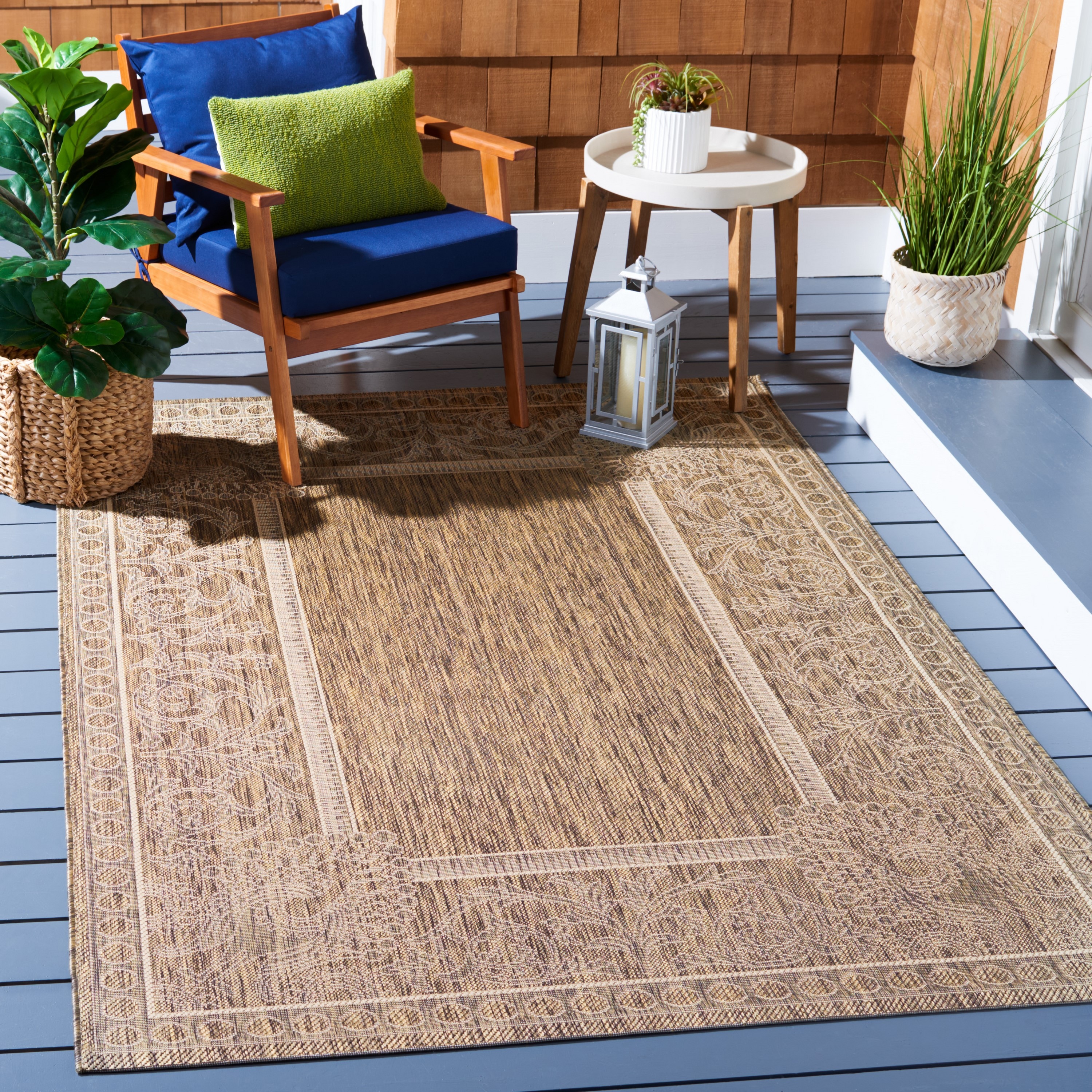 Safavieh CY2965-3009-7SQ Courtyard Abaco 7 x 7 (ft) Loomed Polypropylene Brown/Natural Square Indoor/Outdoor Floral/Botanical Coastal Area rug