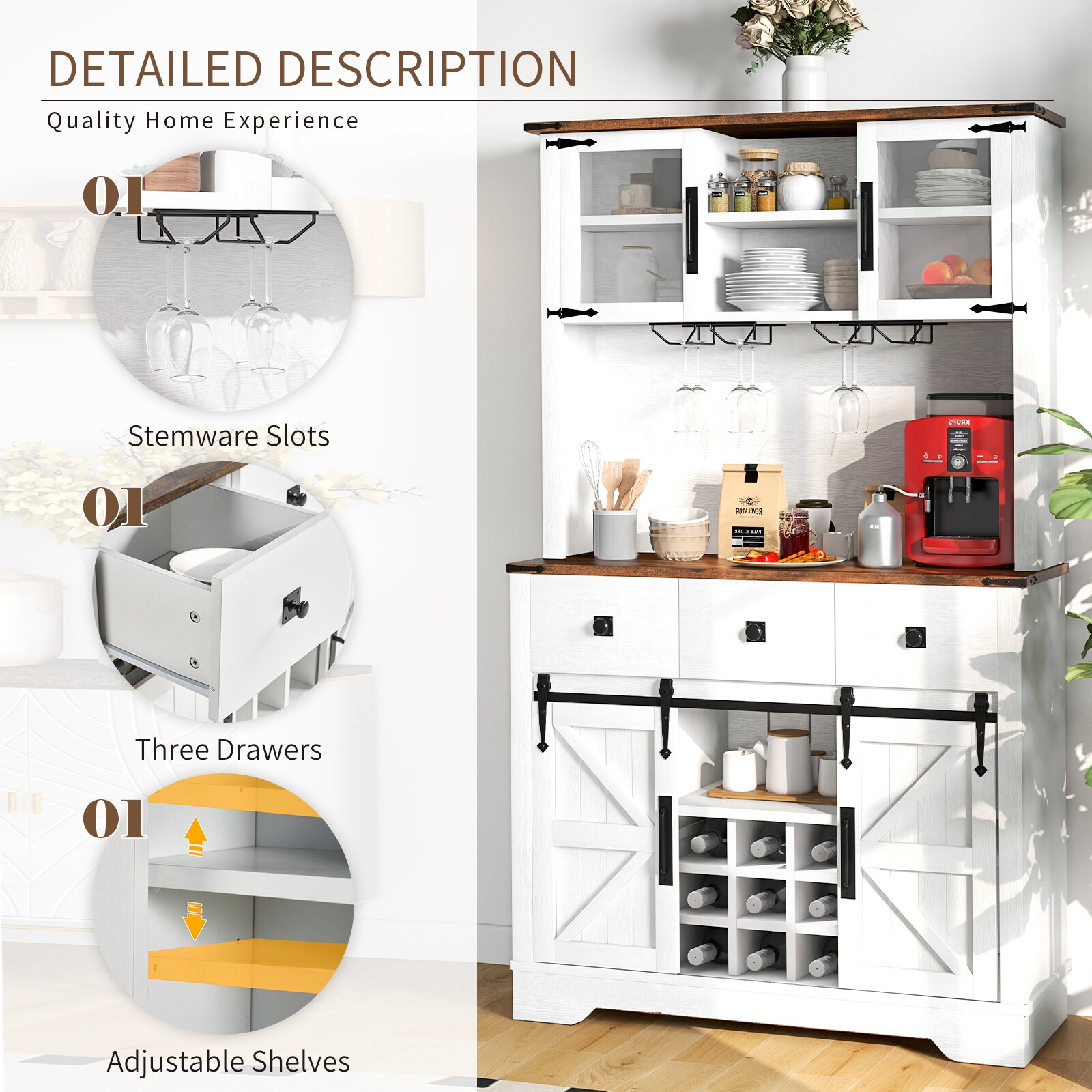AOXUN H22004WH Dining-Kitchen-Storarge - View #7