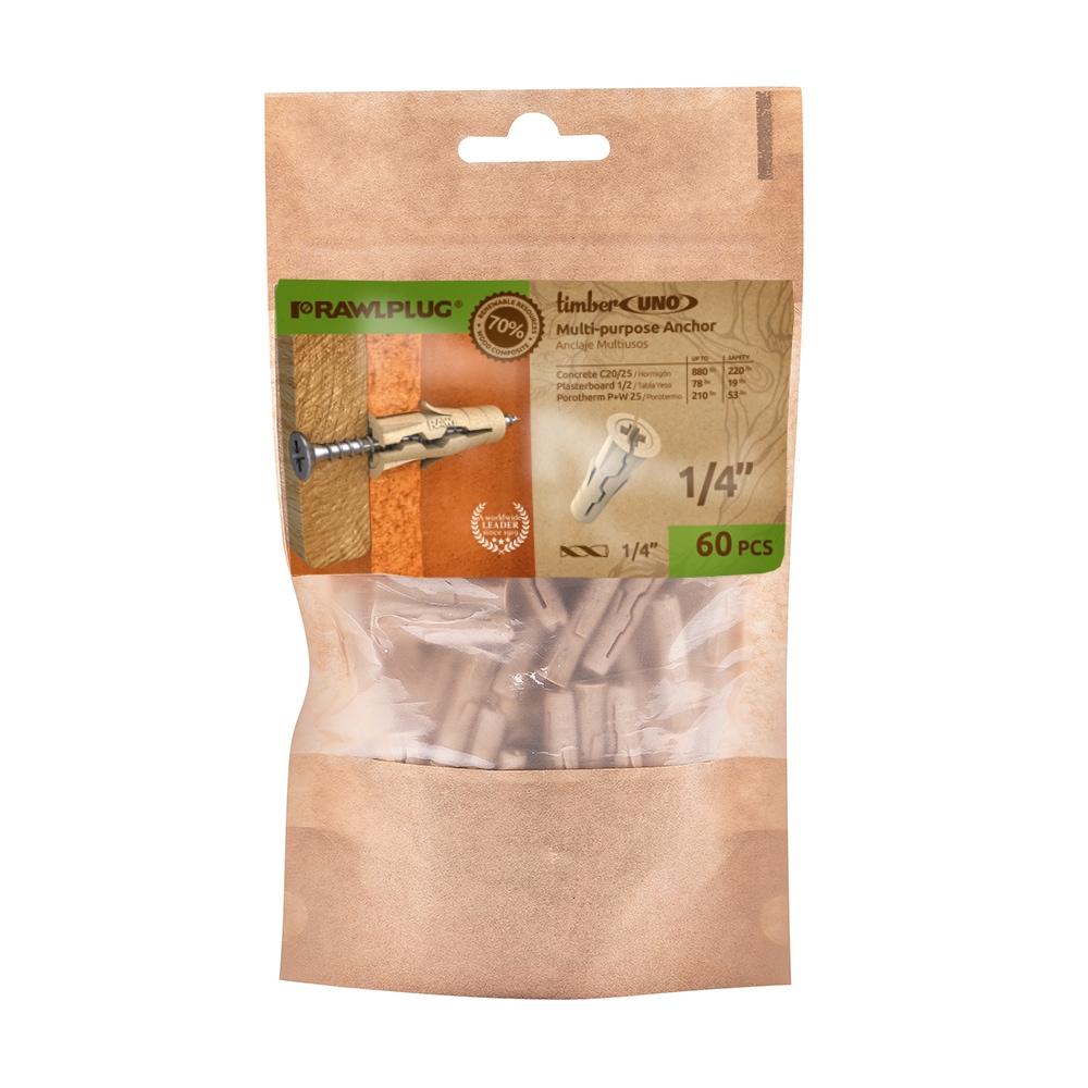 Rawlplug R-BIO-UNOT14-1 TIMBER UNO 78-lbs. 1/4-in x 1-1/4-in Anchors 60 -Pack