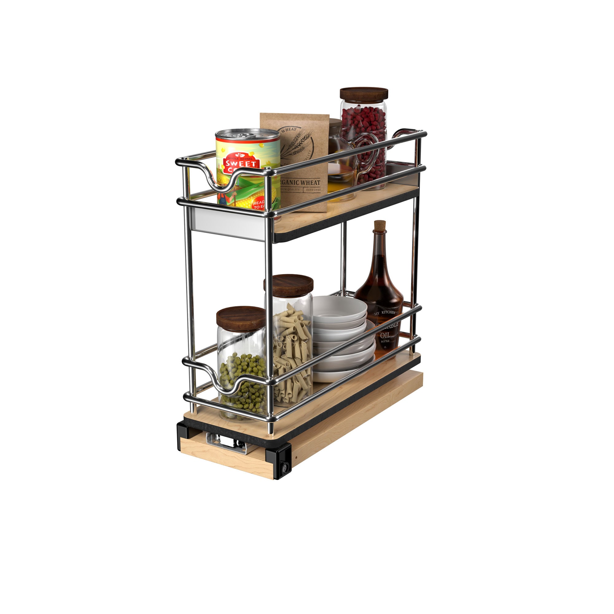 Rev-A-Shelf 410635 4.42-in W x 10.5-in H x 10.6-in D 2 -Tier Cabinet-mount Light Brown Metal Soft Close Pull-out Bakeware organizer