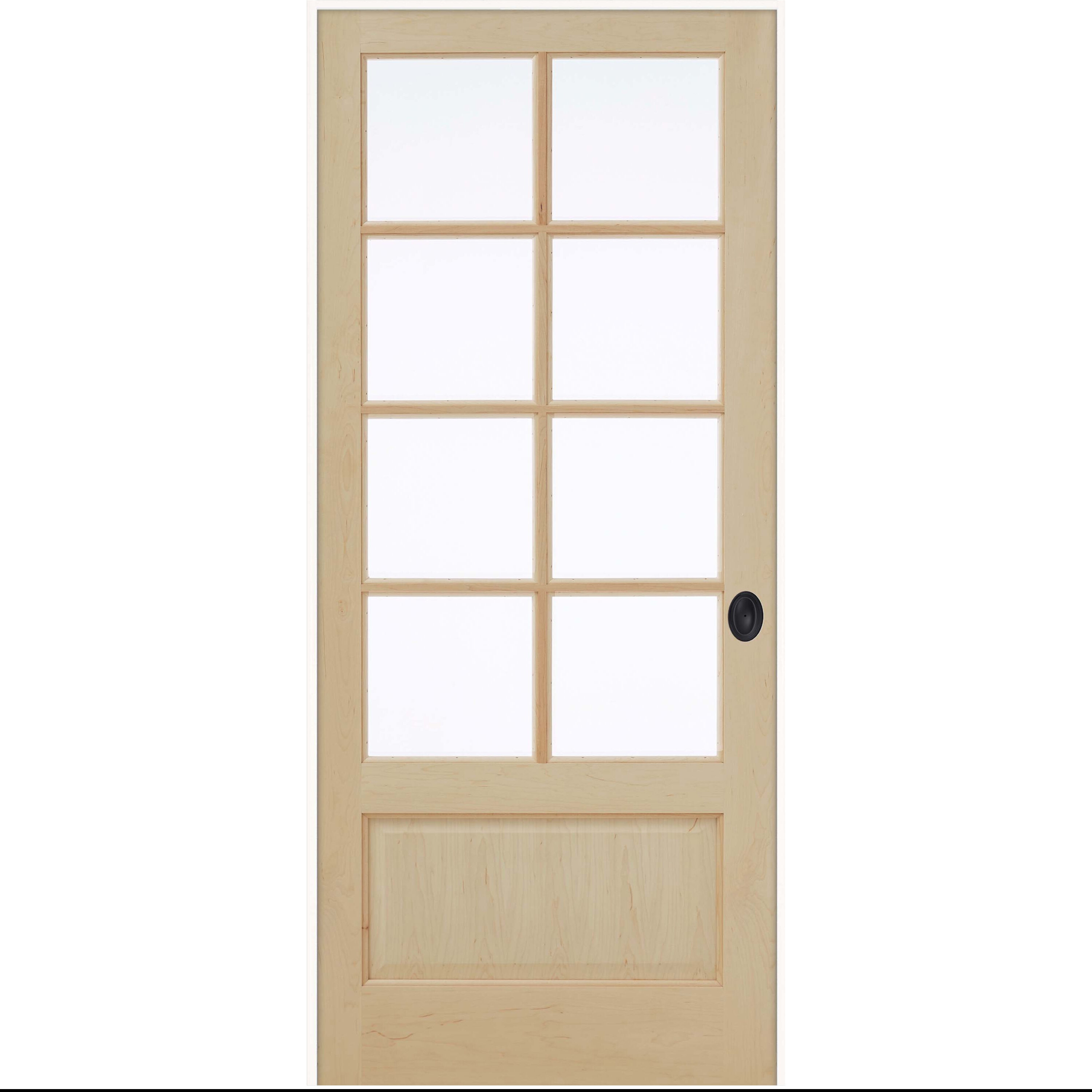 JELD-WEN LOWOLJW249700013 30-in x 80-in Unfinished Solid core 1-panel Clear glass Left hand Textured Unfinished Maple Wood Flat Jamb Single Prehung Interior Door