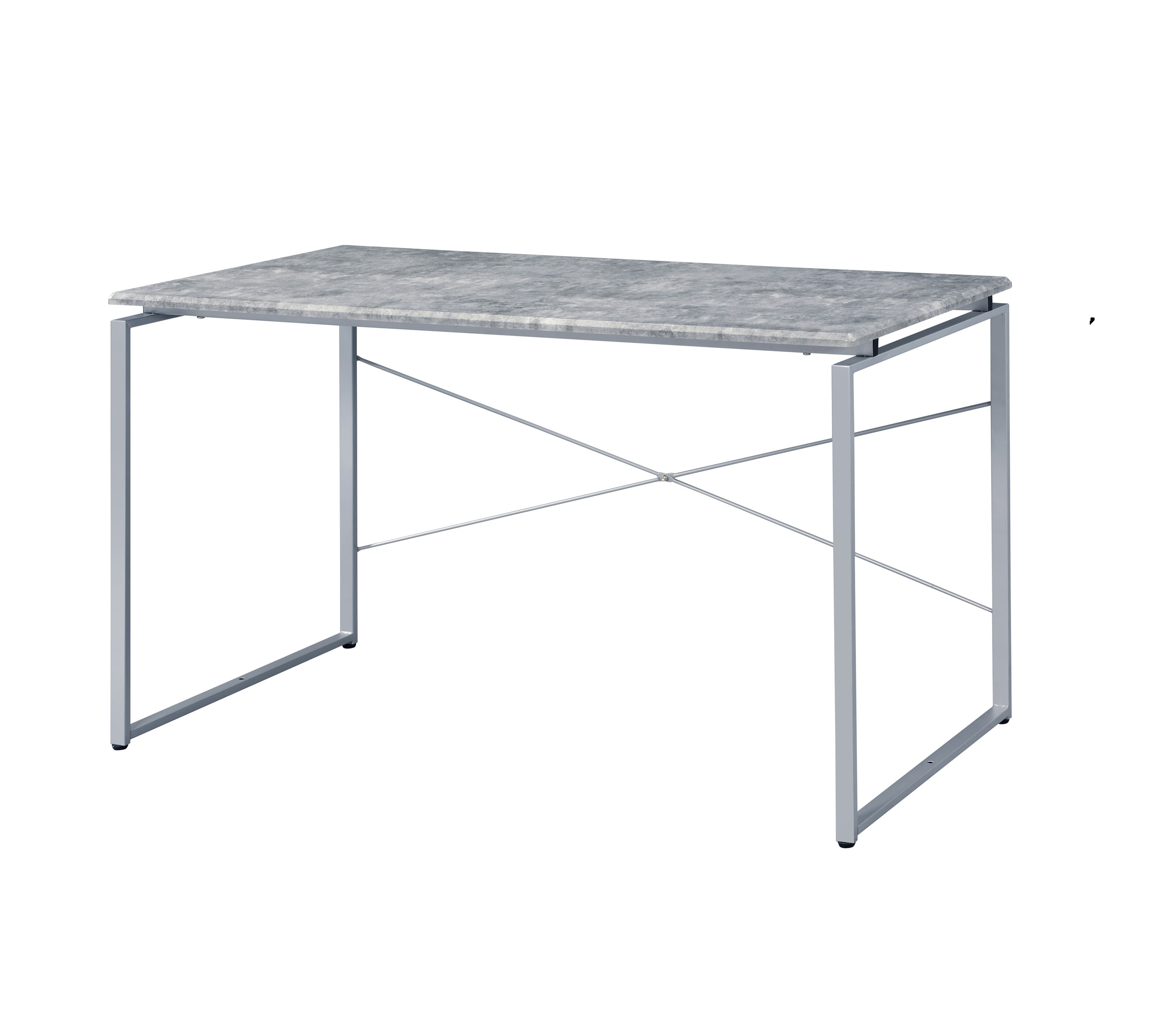 Blisstyle Metal Frame Writing Desk 1pc Wooden Home Office Furniture Faux Concrete Silver Finish Laptop Table Office Desk Study Desk