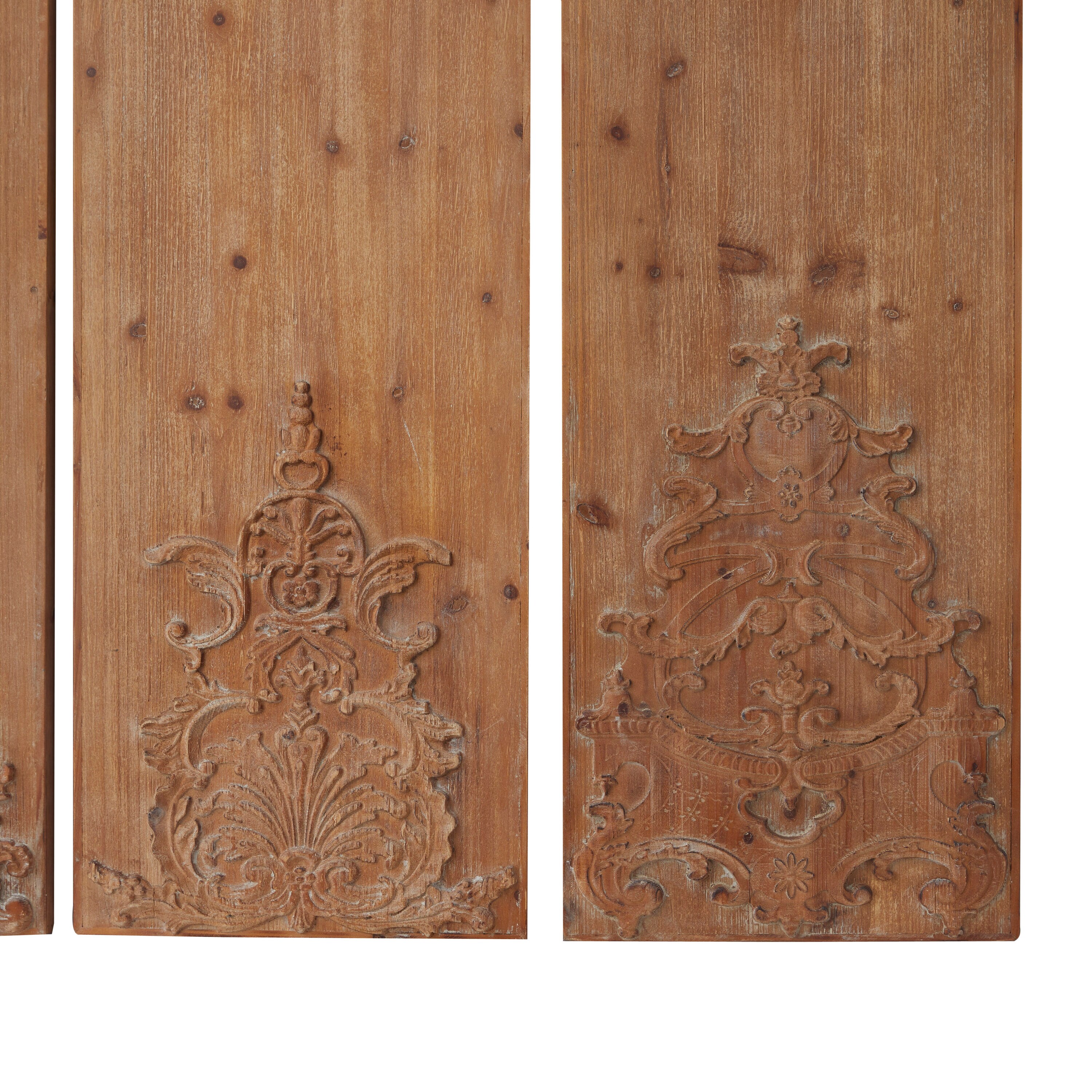 Brown Wood Carved Floral Antefix Wall Decor Set of 3