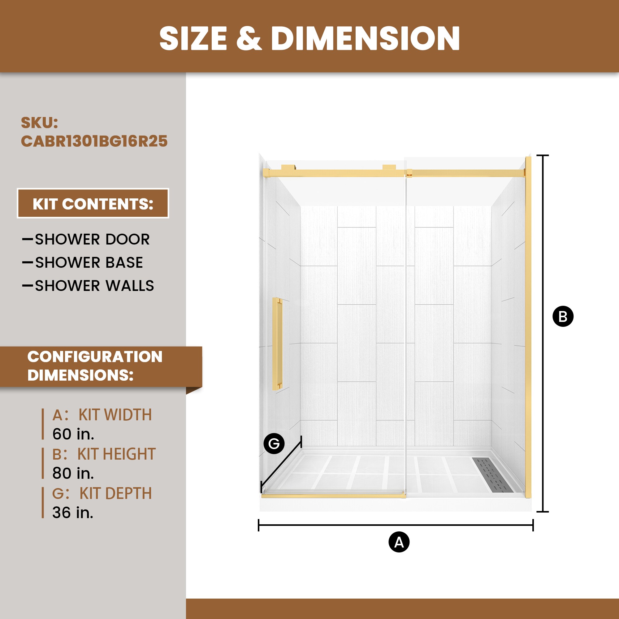 CASAINC CABR1301BG16R25 Alcove-Shower-Kit - View #2
