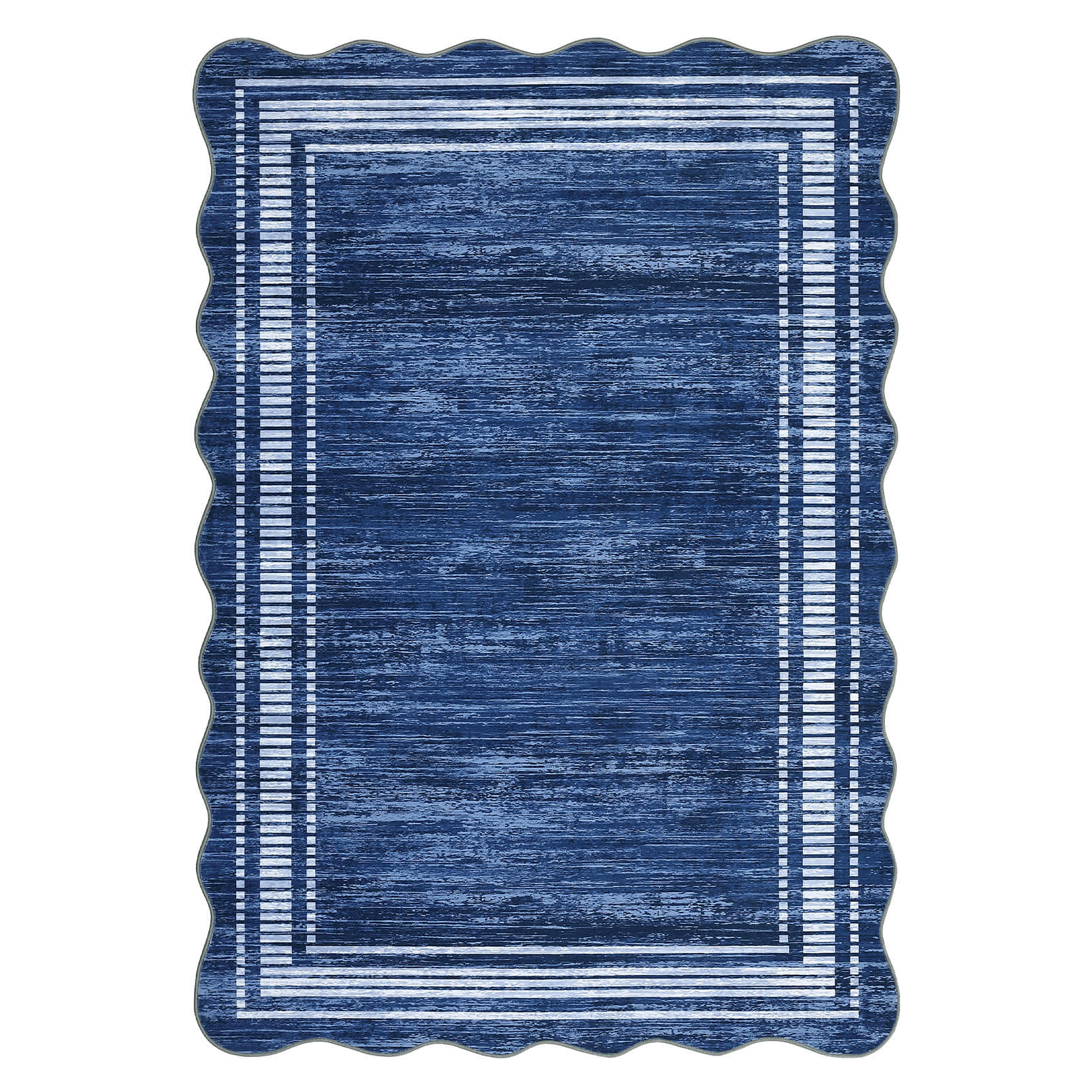 Qeetex SUNNY-PHK-33JPE7TV 10 x 13 ft Polyester Navy Rectangular Machine Washable Geometric Bordered Living Room Bedroom Dining Room Machine Washable Area Rug