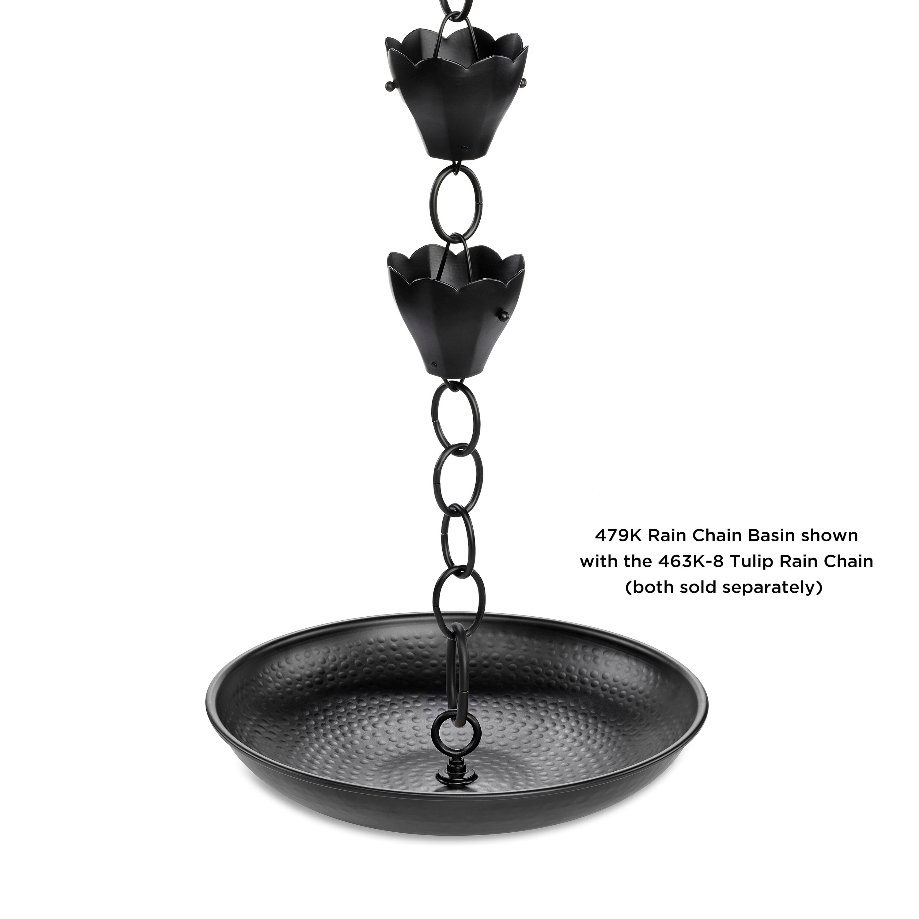Large Black Aluminum Rain Chain Basin with Hammered Finish