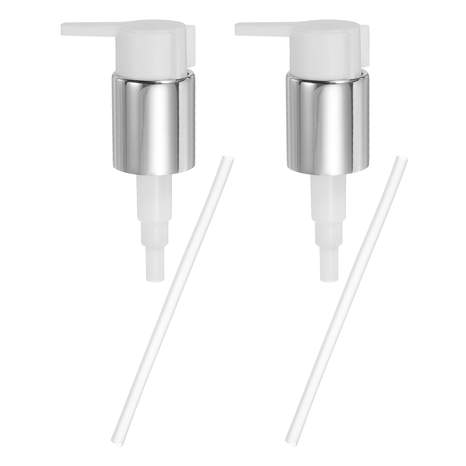 Unique Bargains 2pcs Soap Dispenser Pump Heads Hand Soap Dispensers Top Pumps Replacement Clip-on Pumphead for Standard 24/410 Neck Size Bathroom Lotion Shampoo Bottle Silver White