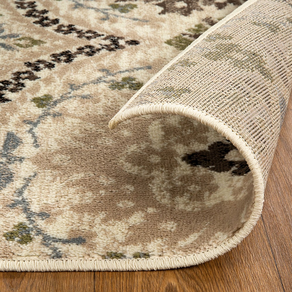 Ivory and Multicolor Floral Synthetic Square Area Rug