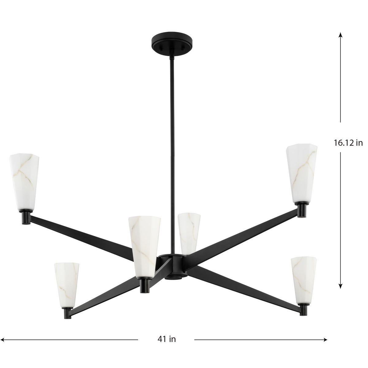 Matte Black Steel 6-Light Chandelier with Faux Alabaster Shades
