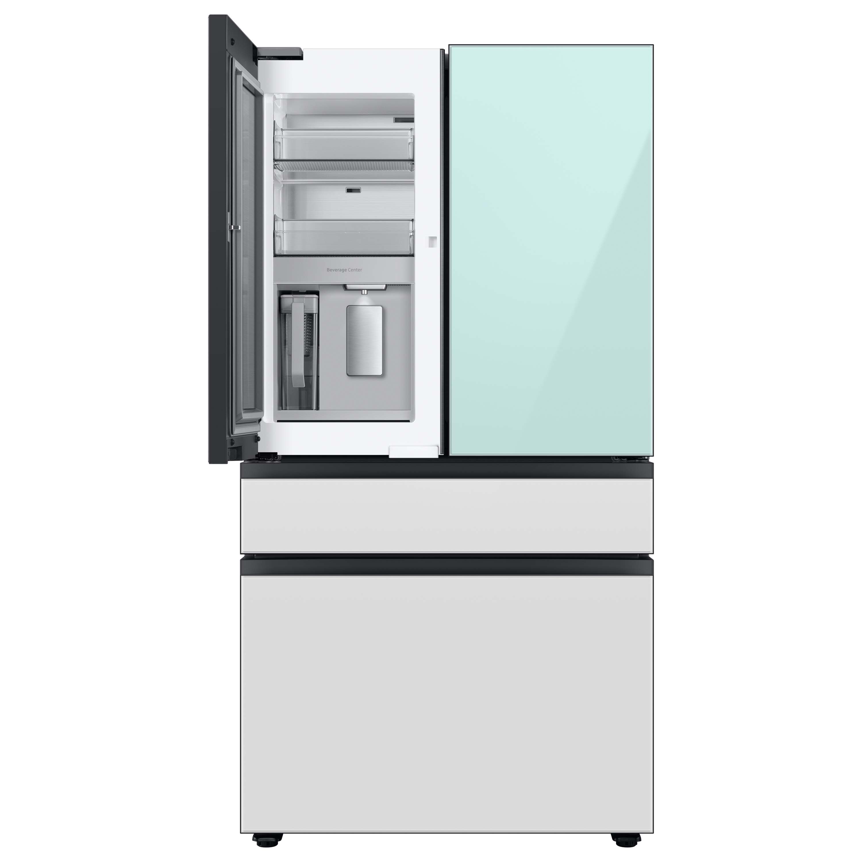 Samsung Bespoke 28.8-cu ft 4-Door Smart French Door Refrigerator with Dual Ice Maker and Water Dispenser and Door within Door (Morning Blue with White Glass Panels) ENERGY STAR