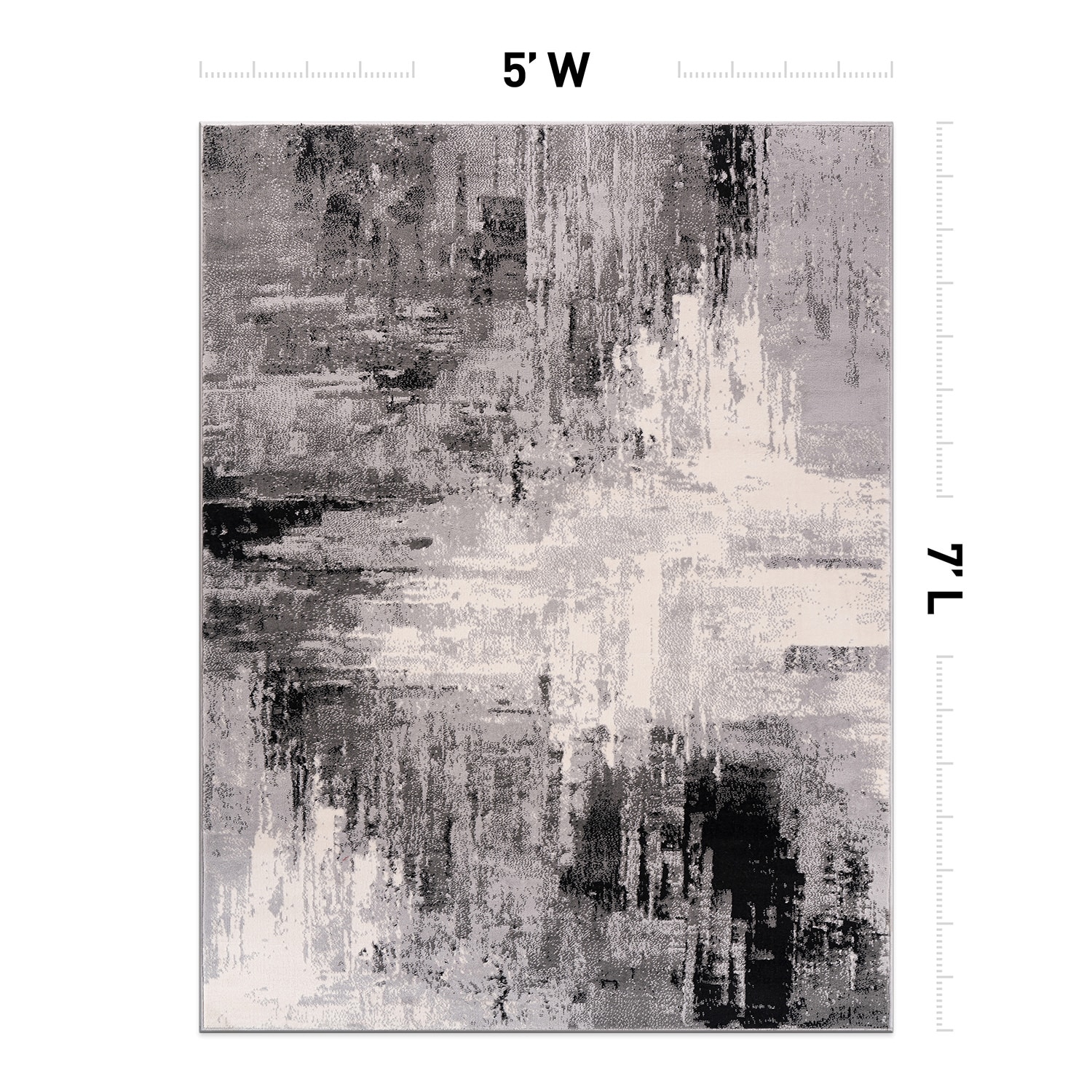 Black and Gray Abstract Stain-Resistant 5' x 7' Area Rug