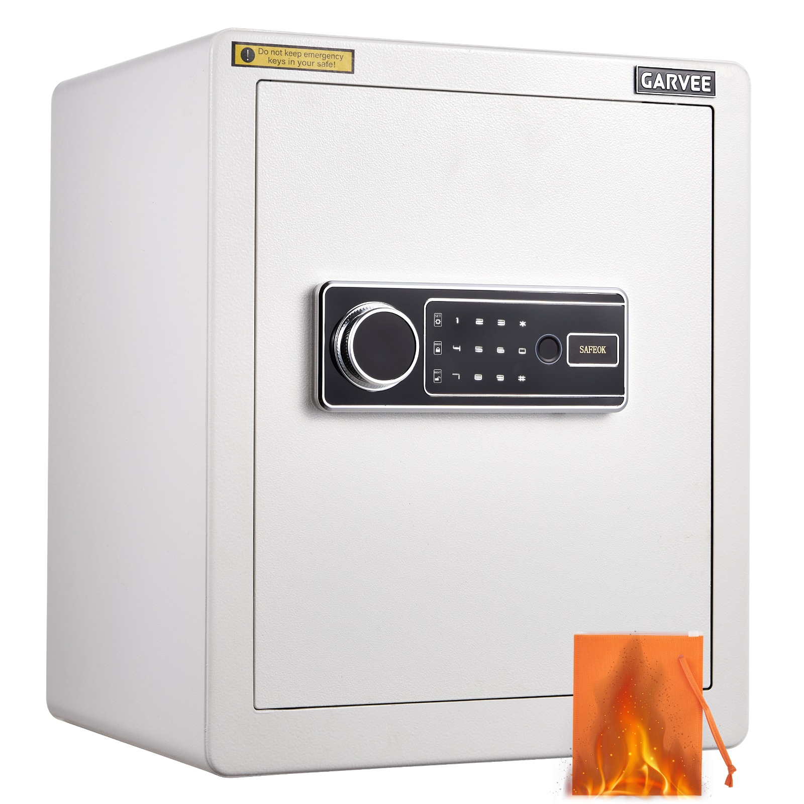 Garvee 2 Cu Ft Fireproof Safe Box with Fingerprint Touch Keypad Alarm System Removable Shelf for Home Office Hotel - White