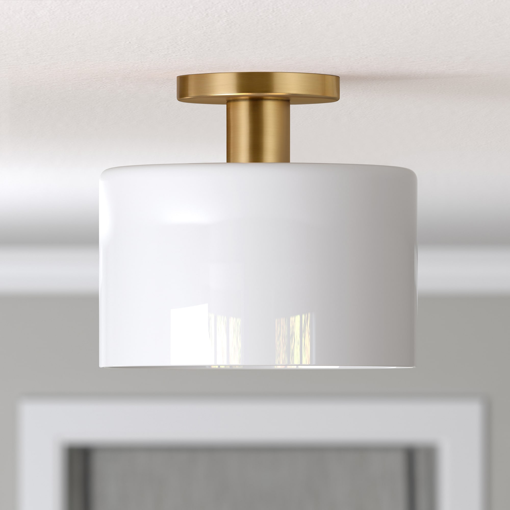 Henri 10" Brass Semi-Flush Mount with White Milk Glass Shade