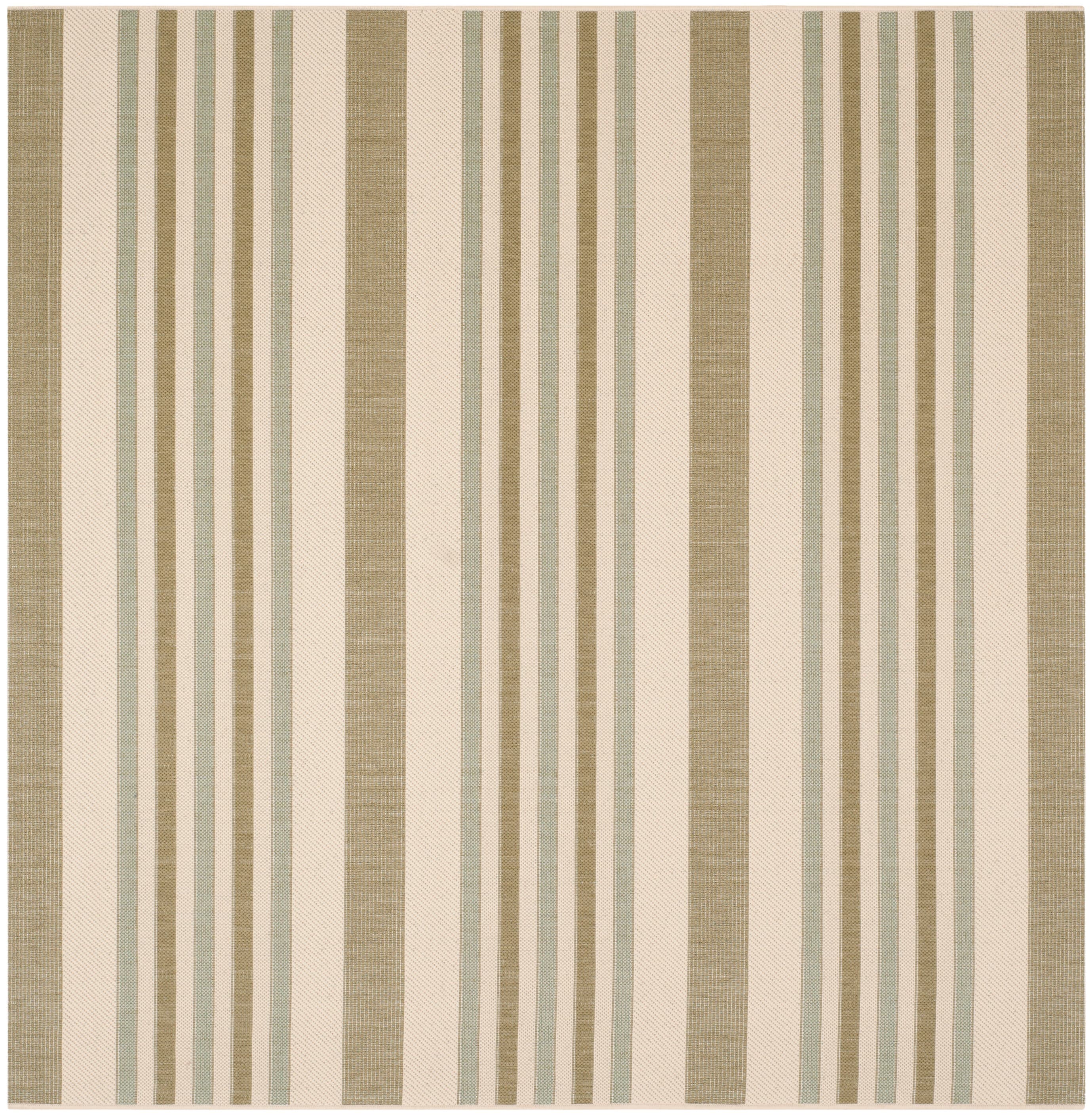 Safavieh CY7062-234A18-7SQ Courtyard 7 x 7 (ft) Loomed Polypropylene Beige/Green Square Indoor/Outdoor Stripe Coastal Area rug