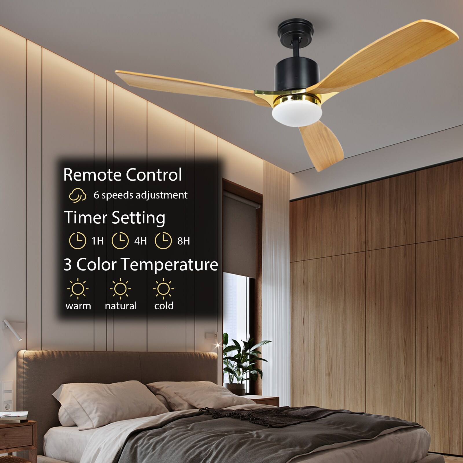 Ceiling Fan With Light Remote Control Chandelier Light 22.6 Inch Modern Bedroom 