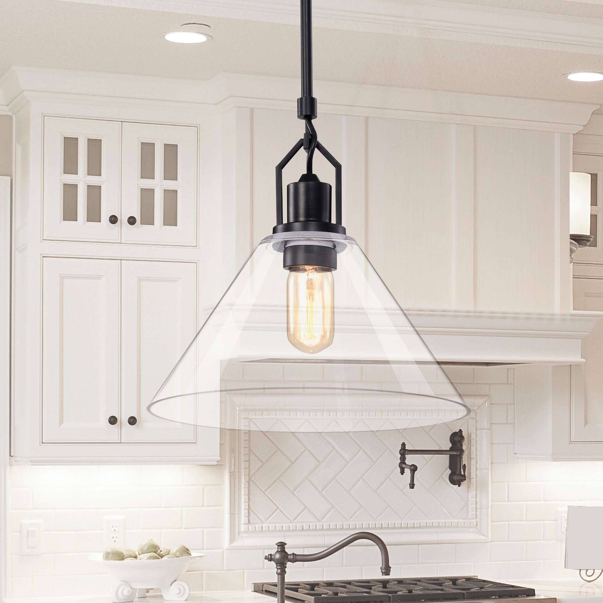 Edvivi EPJ4715BK Aria Matte Black Modern/contemporary Clear glass Cone Medium Hanging Pendant light