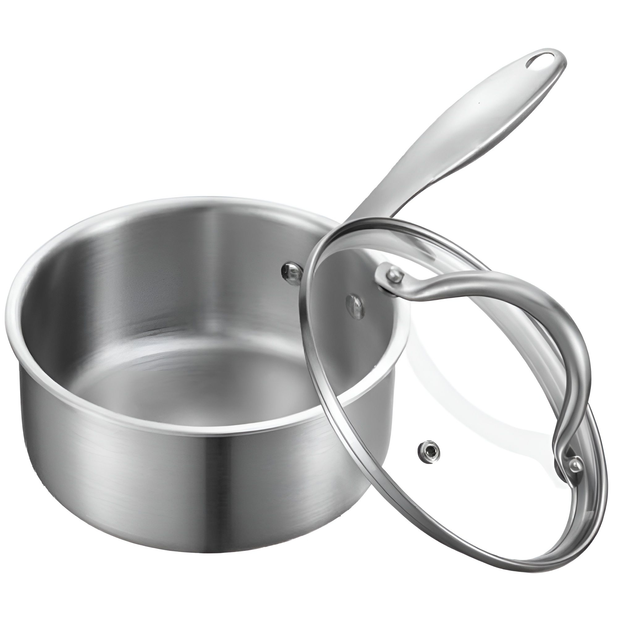 Slickblue 1.5 QT Stainless Steel Saucepan with Glass Lid Tri-Ply Base for Sauces Soups Milk Vegetables and Small-Batch Cooking
