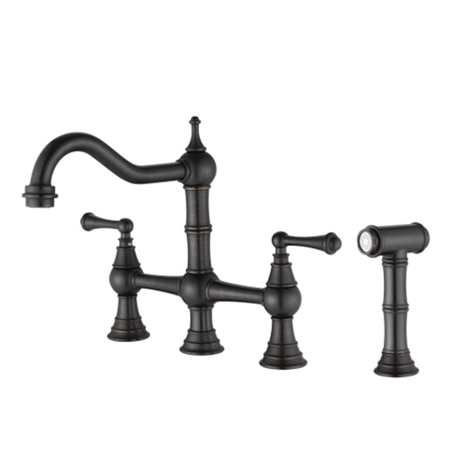 Mondawe MO7006DT-ORB Oil-Rubbed Bronze Double Handle Bridge Kitchen Faucet with Sprayer (Side Spray Included)