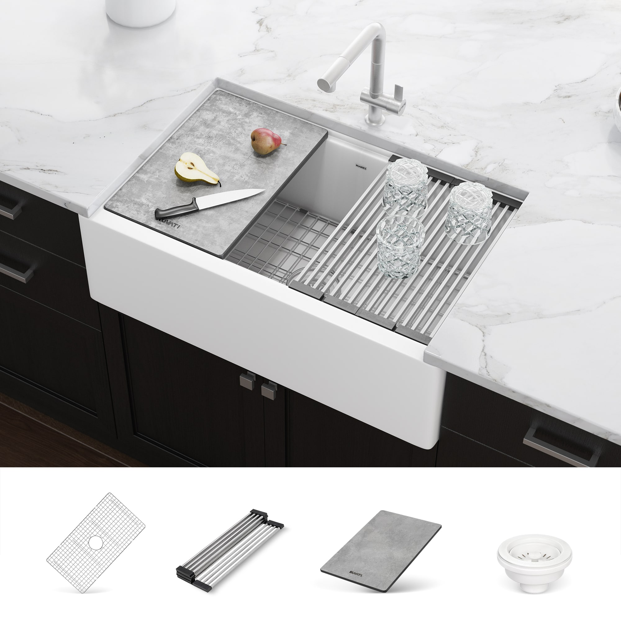 Ruvati RVG1533WH epiCast Undermount 33-in x 20.5-in Granite Single bowl Workstation Kitchen Sink