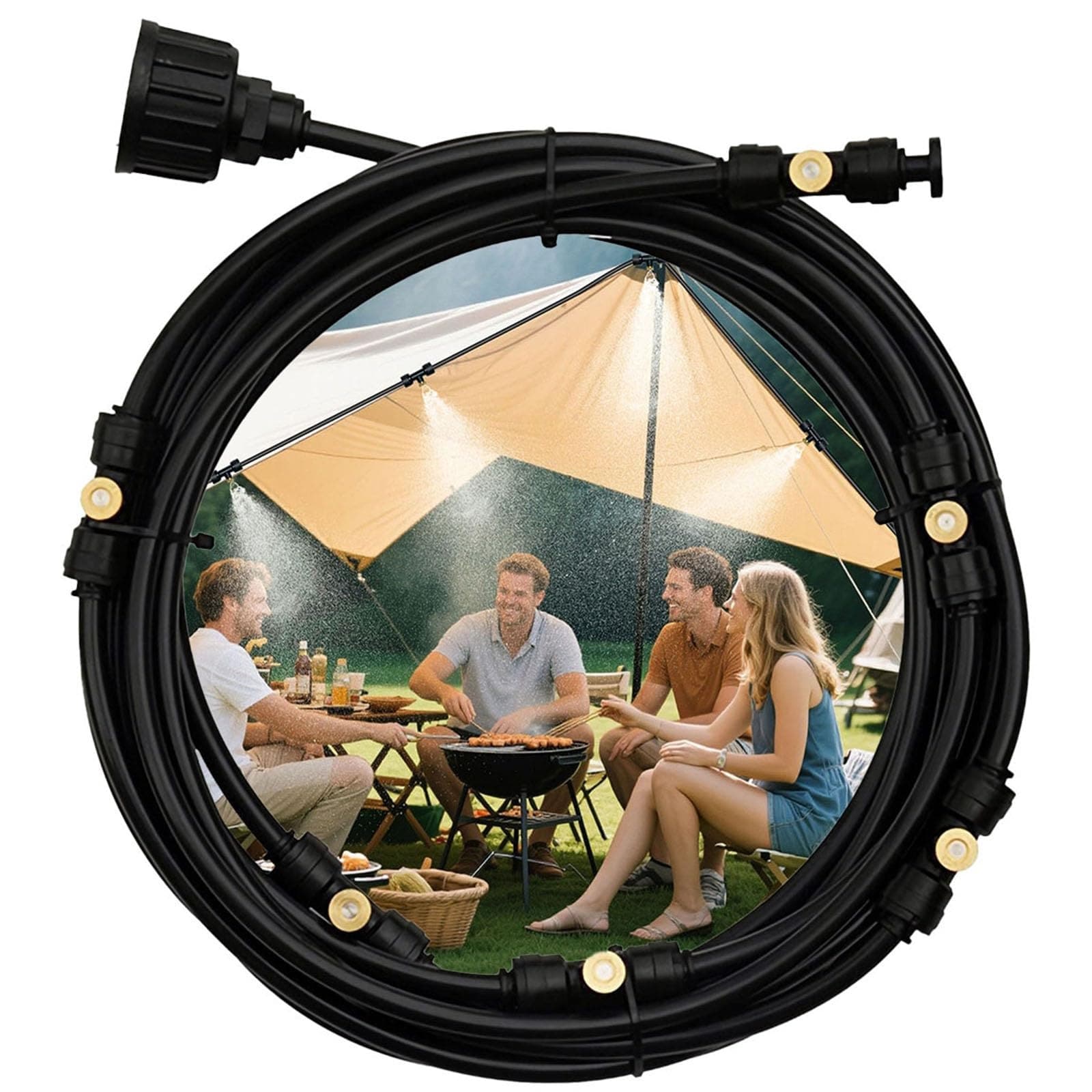 Adrinfly  19FT 6M Outdoor Misting Cooling System Kit with 6 Brass Mist Nozzles Universal Adapter for Patio Backyard Garden Greenhouse 1 Set