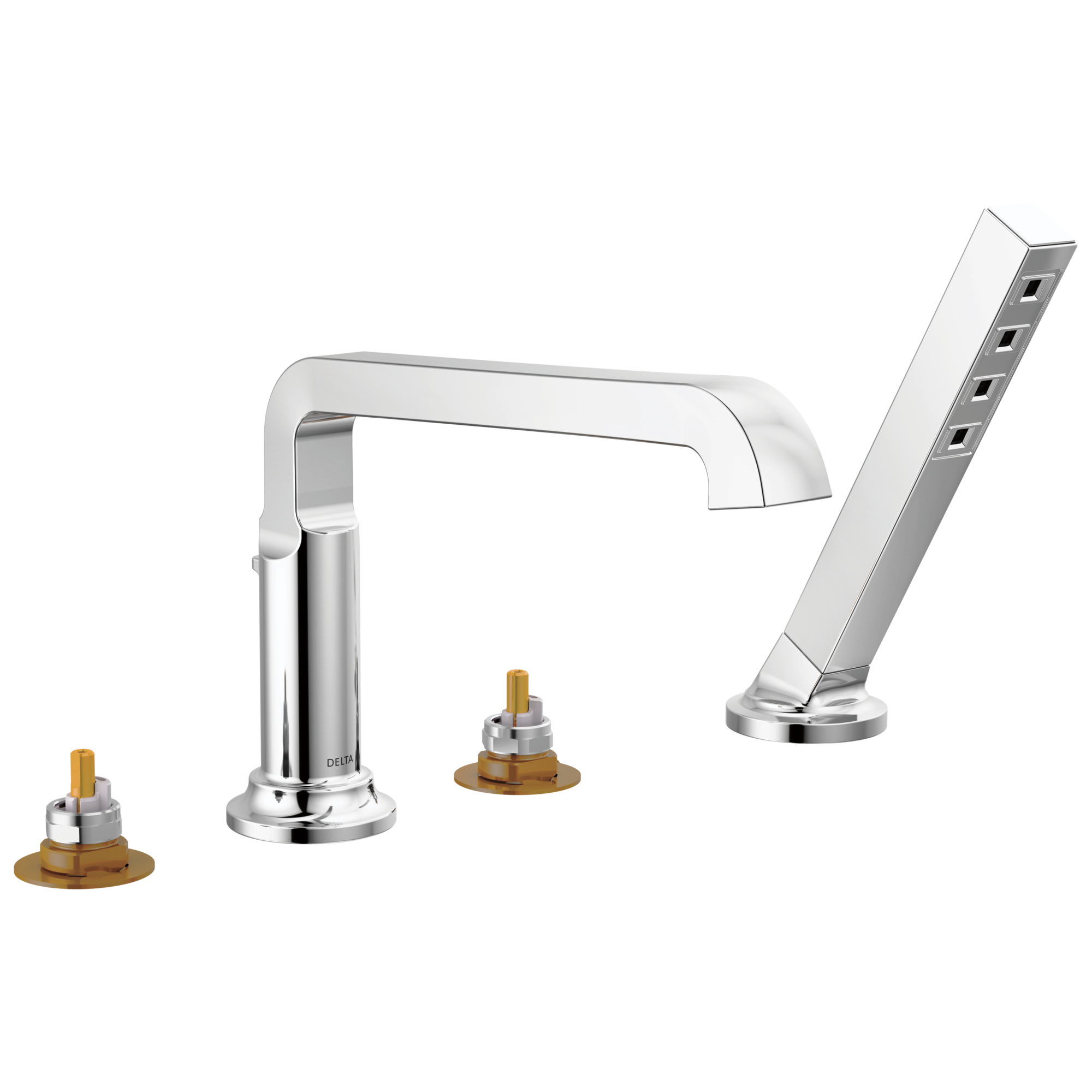 Delta T4789-PR-LHP Tetra Lumicoat Chrome Sold separately Deck-mount Roman Low-arc Bathtub Faucet with Hand Shower