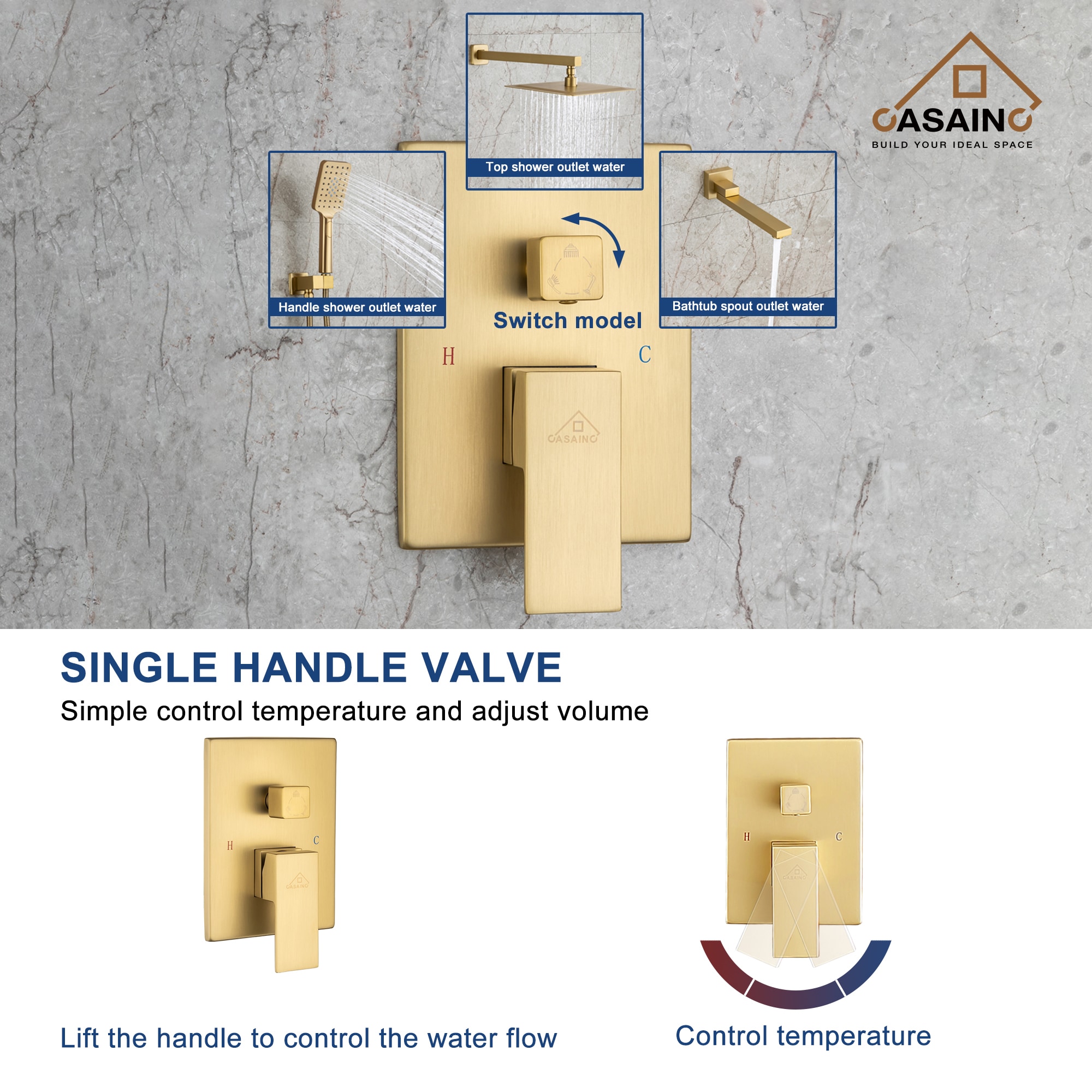 CASAINC WE-SS05MB Showerhead-Bar-Panels - View #4