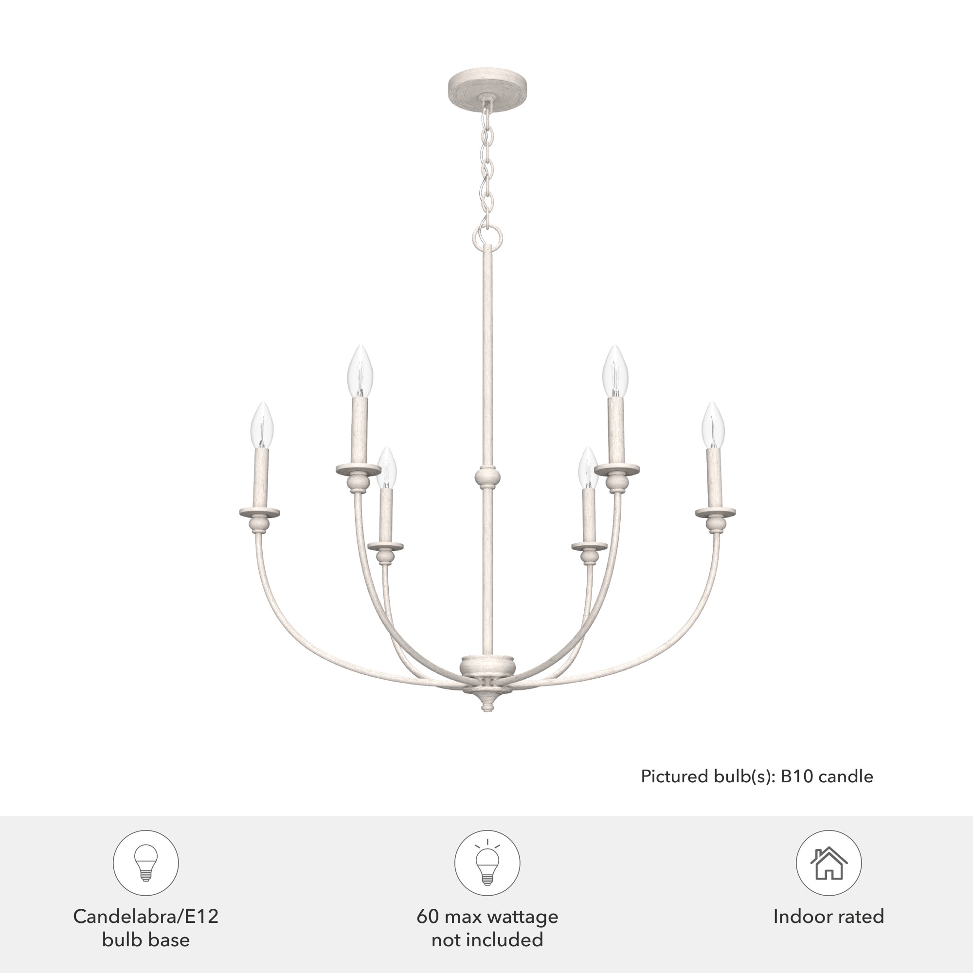 Southcrest Distressed White Metal 6-Light Candelabra Chandelier