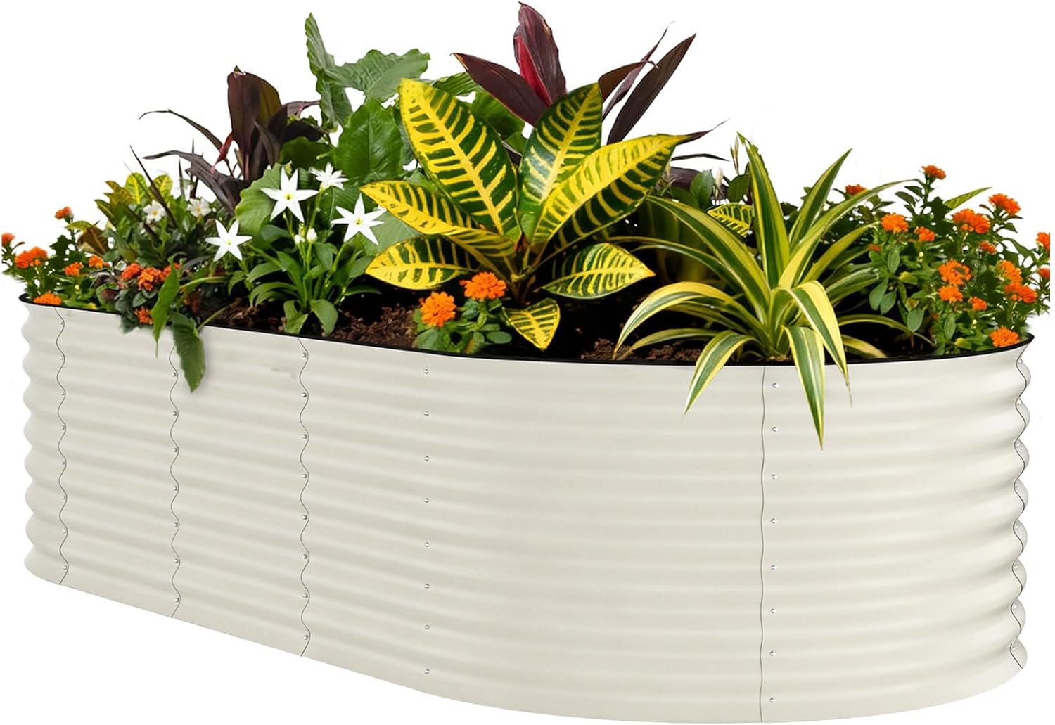 0 8x4x2 ft Galvanized Raised Garden Bed  24 in Tall Metal Planter Box for Vegetables Flowers Herbs Rust Resistant Outdoor Garden Box Easy Assembly Raised Beds for Gardening Beige