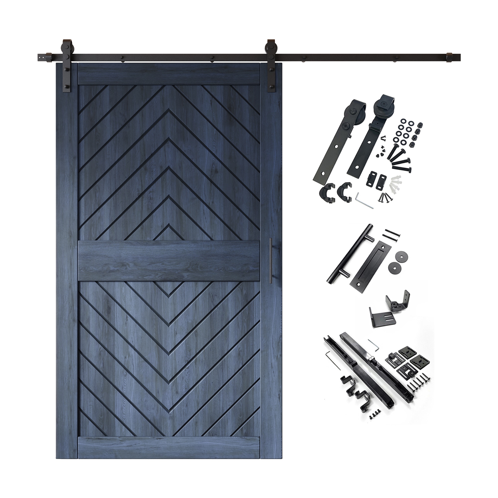 HOMACER YT1H090C-JT2-4284-NA 42-in x 84-in Navy Herringbone Pine Wood Solid core Single Barn Door (Hardware Included)