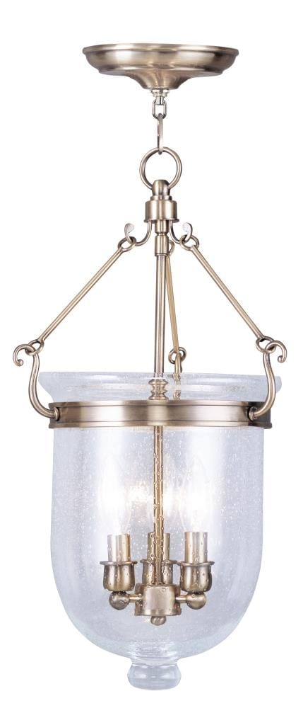 Antique Brass Seeded Glass 3-Light Jar Pendant for Indoor/Outdoor