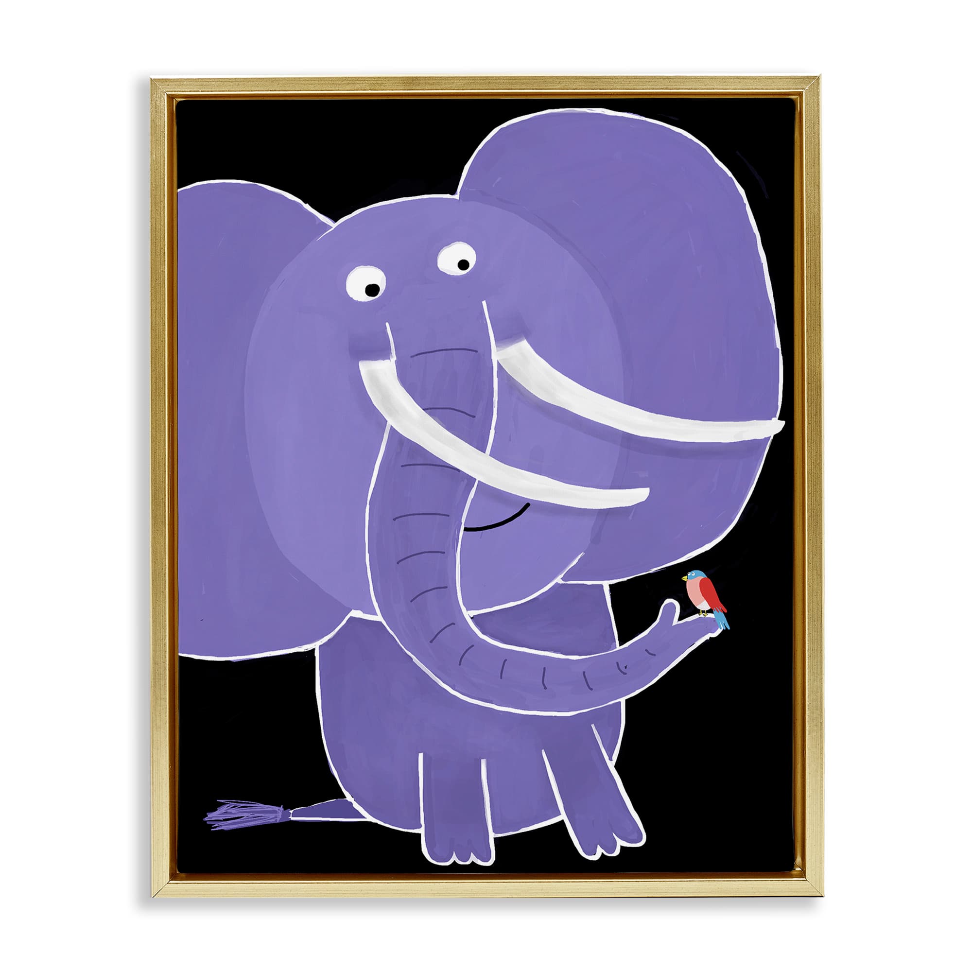 Stupell Industries BT-243-FFG-16X20 Elephant and Bird on Black Gold Framed Floater Canvas Wall Art By Carla Daly 17 x 21