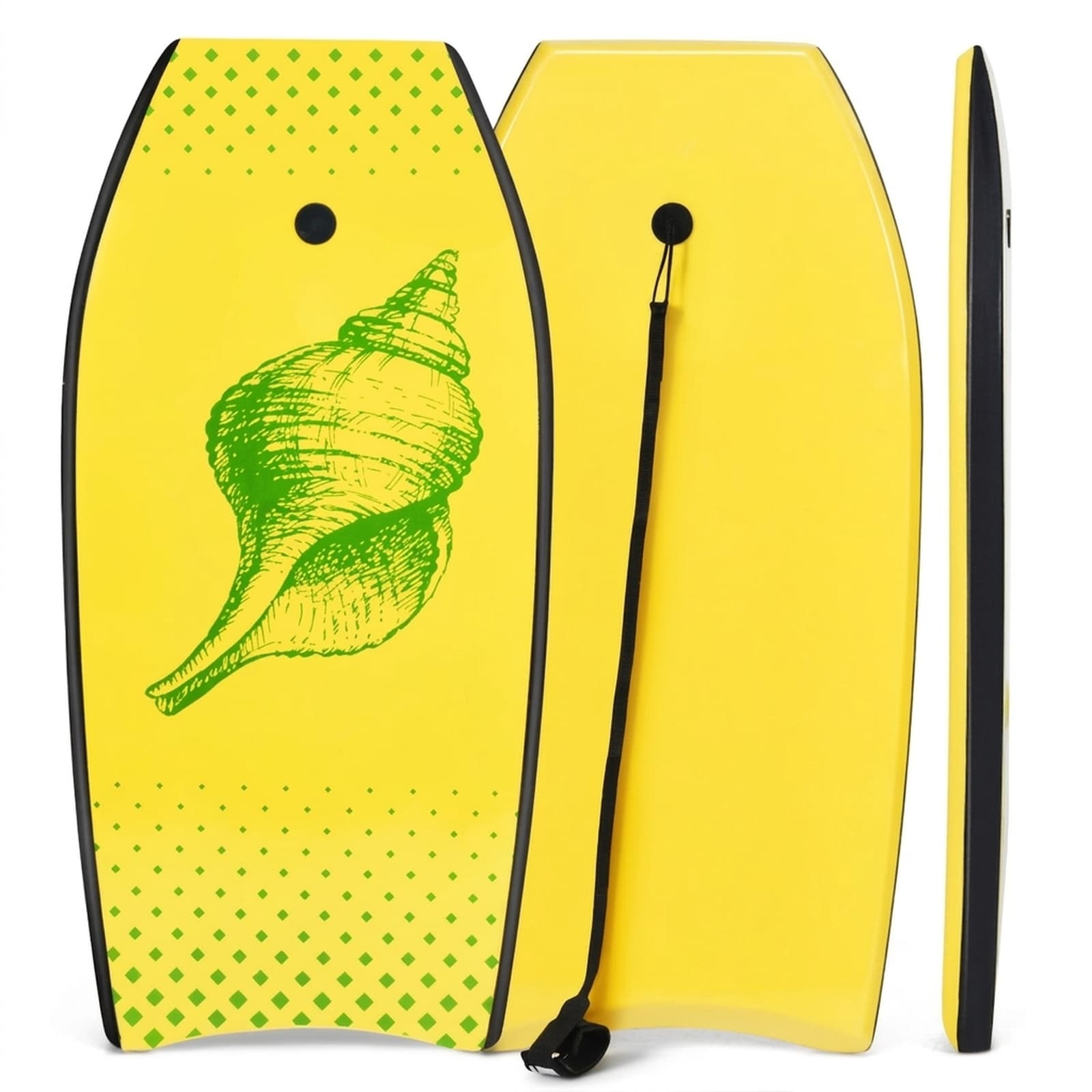 SUGIFT 41-in Yellow Bodyboard - 188-lb Capacity Boogie Board with EPS Core Crescent Tail and Wrist Leash for Beach Surfing and Wave Pools