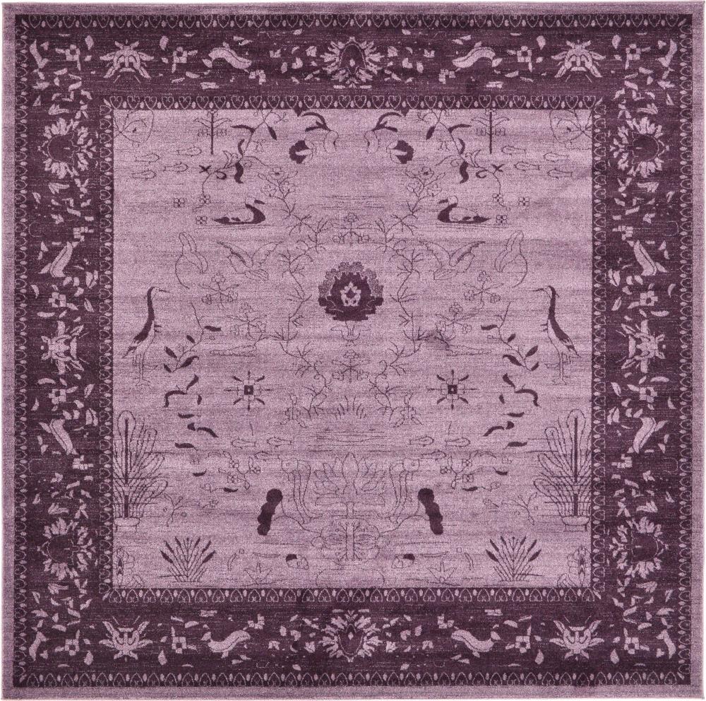 Unique Loom 3120684 Floral La Jolla 10 x 10 (ft) Loomed Polypropylene Violet/Dark Purple Square Indoor Floral/Botanical Area rug