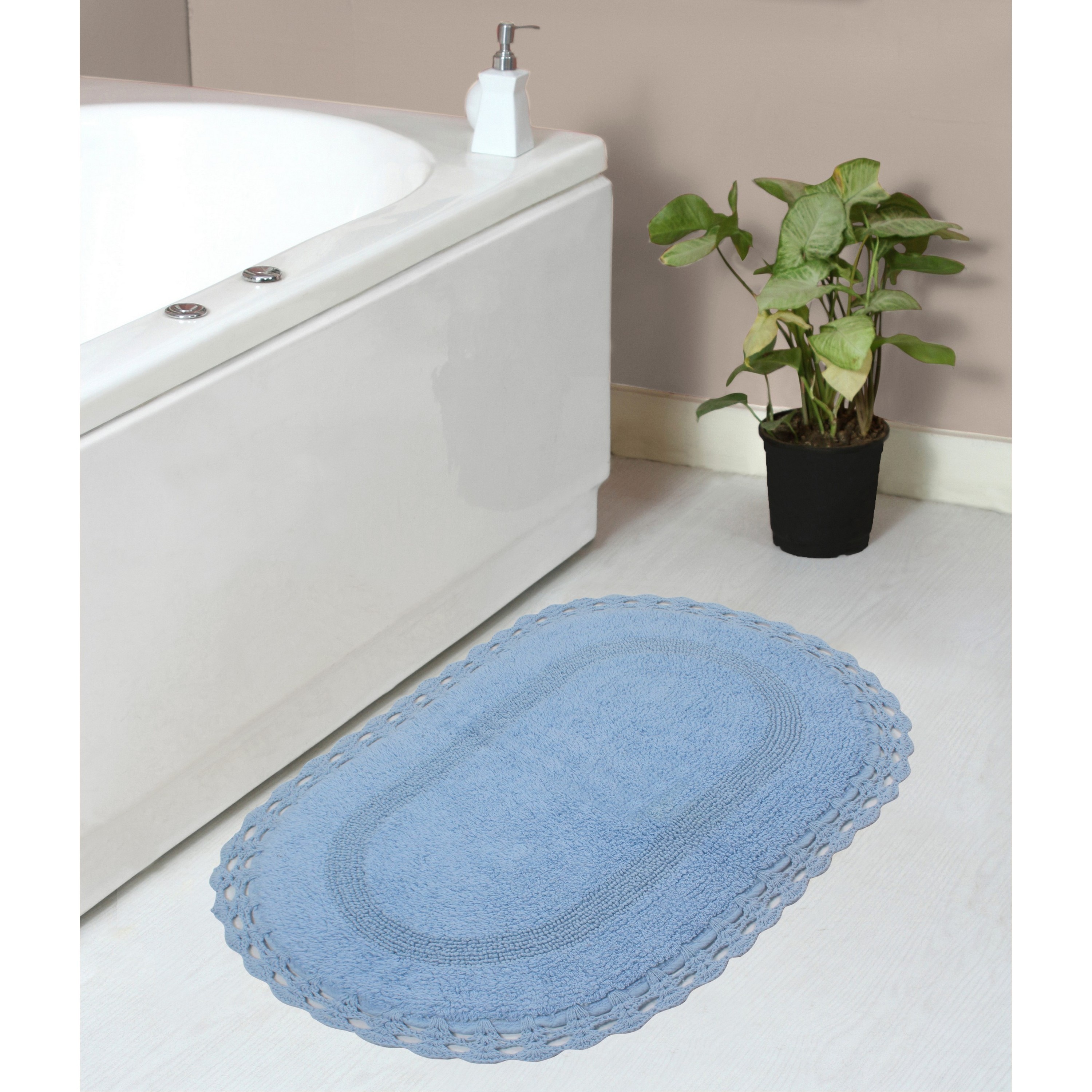 Home Weavers BHAM2134BL Hampton Crochet 21-Inches x 34-Inches Blue Cotton Bath rug