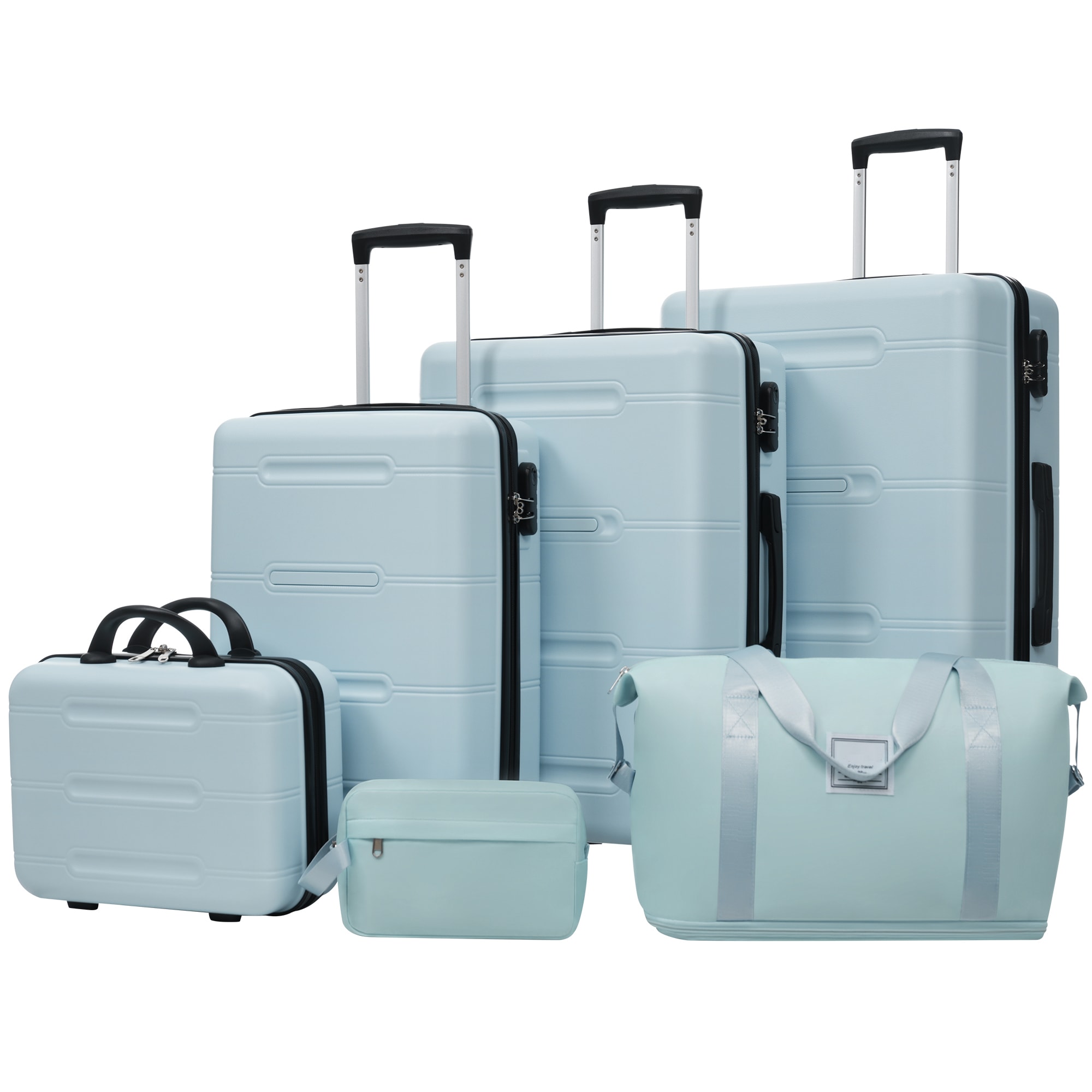 Wooakway 6 Piece Hardshell Luggage Sets Hardside Suitcase Lightweight Travel Suitcase with Cosmetic Case and Duffel Bag