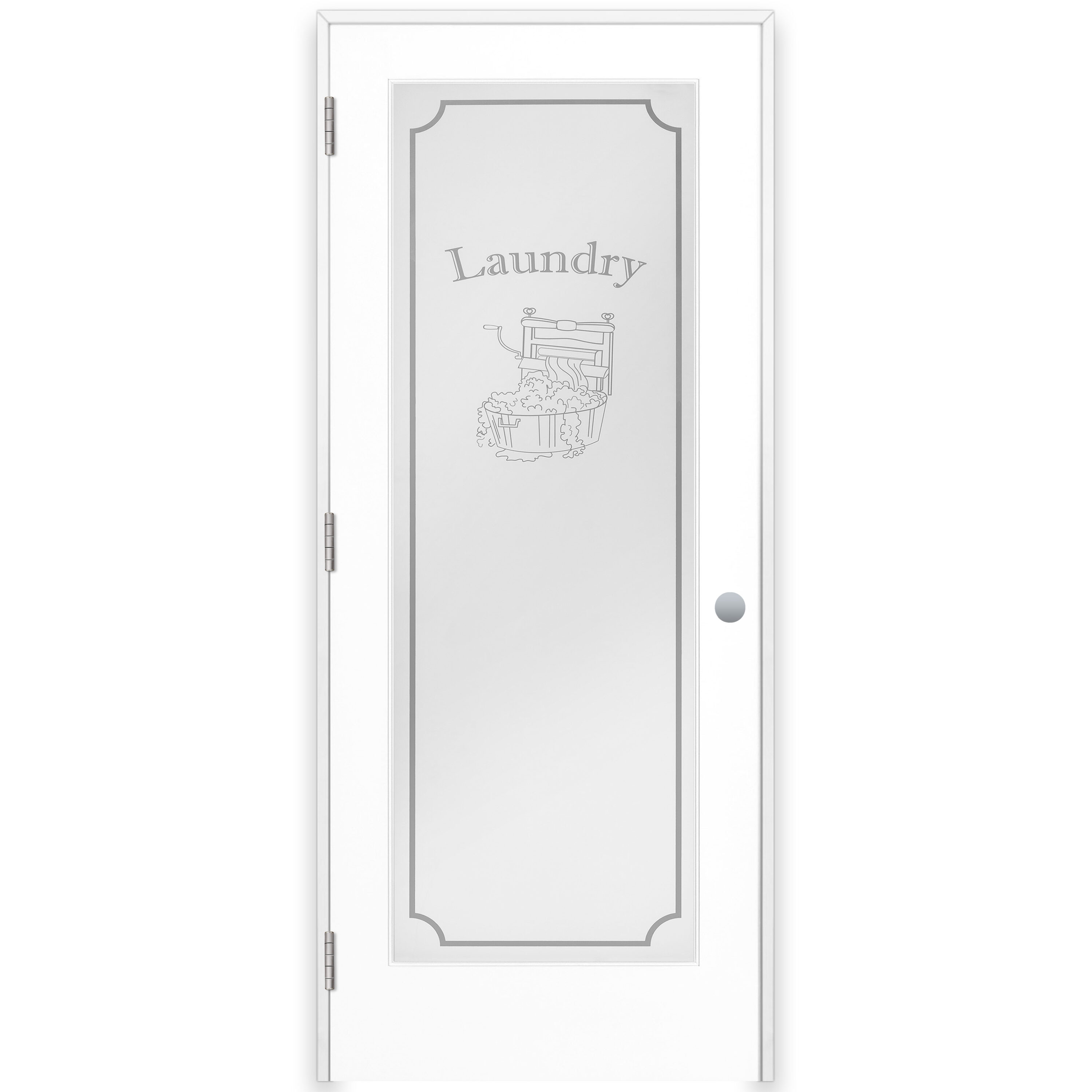 Creative Entryways P1501P-LAU-32SN 32-in x 80-in Unfinished Solid core Etched glass Reversible/Universal Smooth Primed Pine Wood Flat Jamb Single Prehung Interior Door