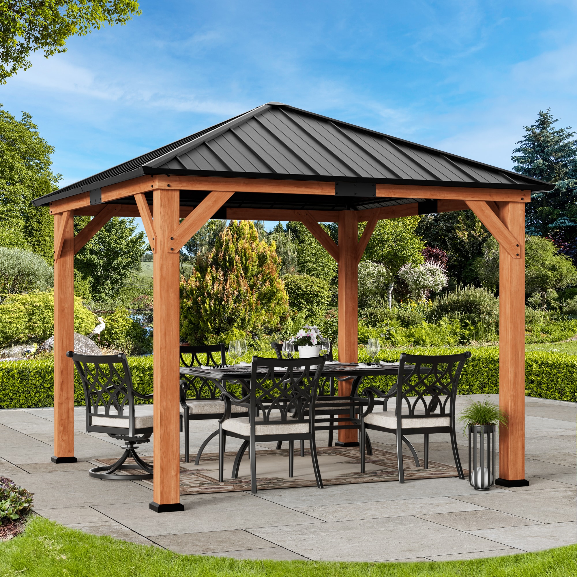 Modern Shade - 10-ft x 10-ft Cedar Wood Hardtop Patio Gazebo with Galvanized Steel Roof