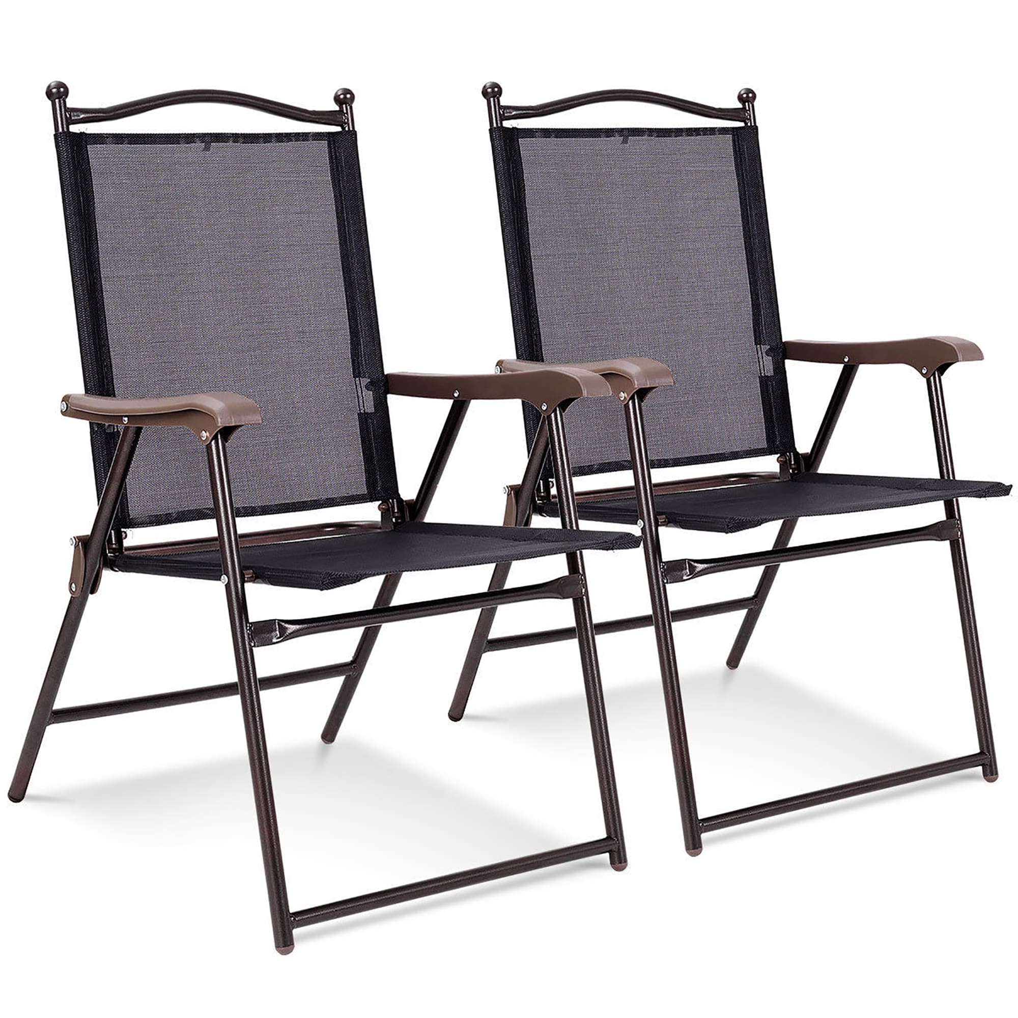 Costway OP3568-2BK Set of 2 Black Steel Frame Stationary Balcony Chair with Black Solid Seat