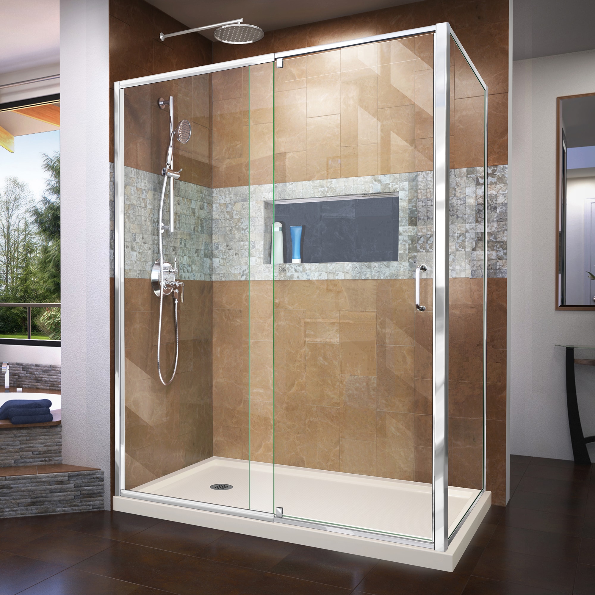 DreamLine DL-6720L-22-01 Flex 2 -Piece 36-in W x 60-in L x 75-in H Rectangular Corner shower kit ( Left Drain) Base and Door Chrome Hardware Included