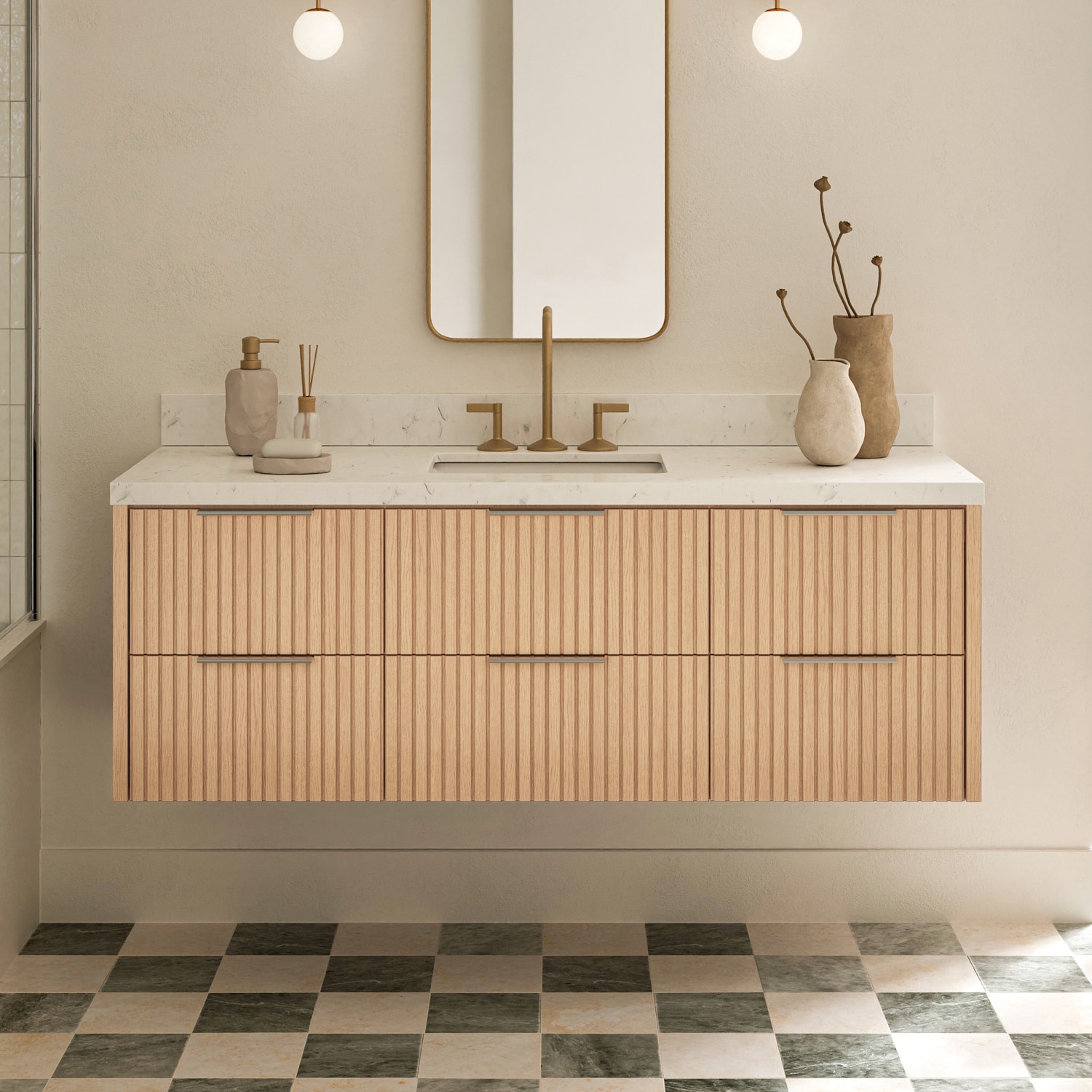 ARIEL Lucia 60-in Natural Oak Undermount Single Sink Bathroom Vanity with Carrara White Quartz Quartz Top