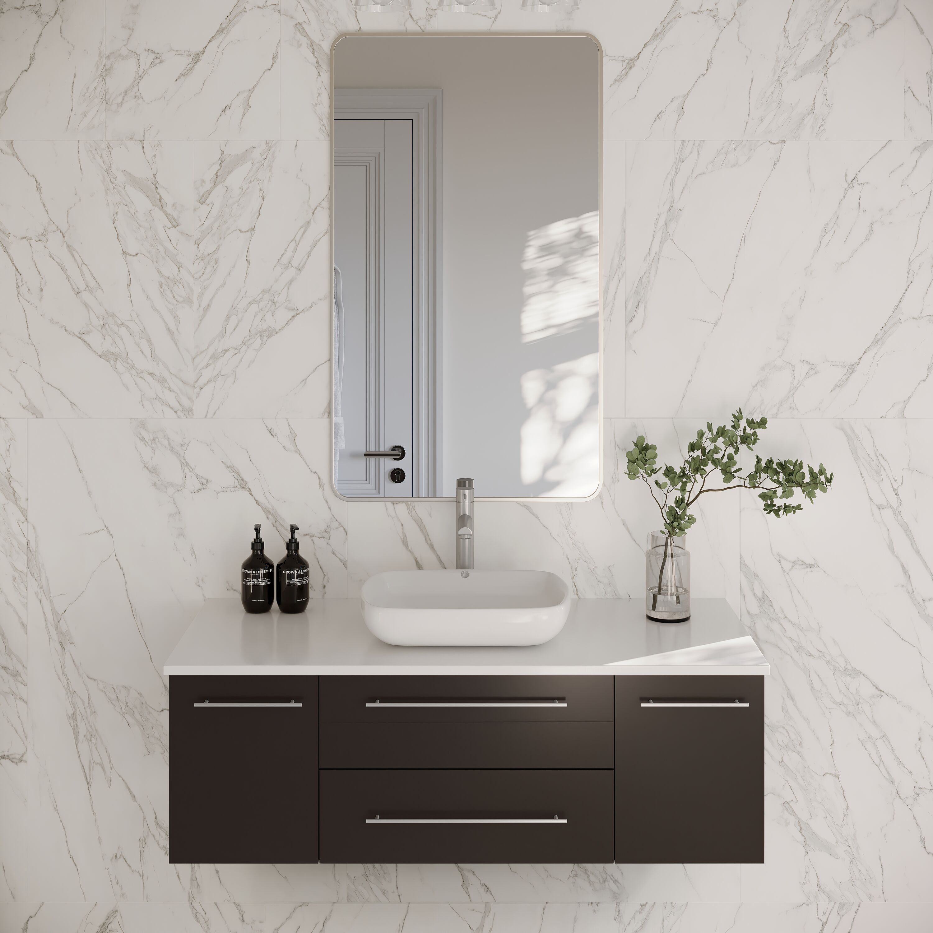 Fresca FCB6148ES-VSL-CWH-V Lucera 48-in Espresso Single sink Floating Bathroom Vanity with White Quartz Top