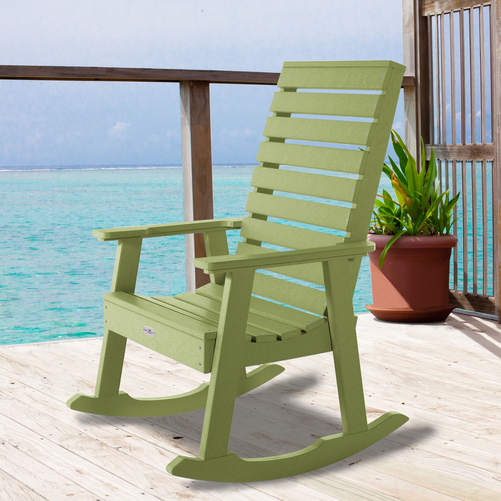 highwood BV-RKCH2-PGR Riverside Palm Green Poly-lumber Frame Rocking Chair with Slat Seat