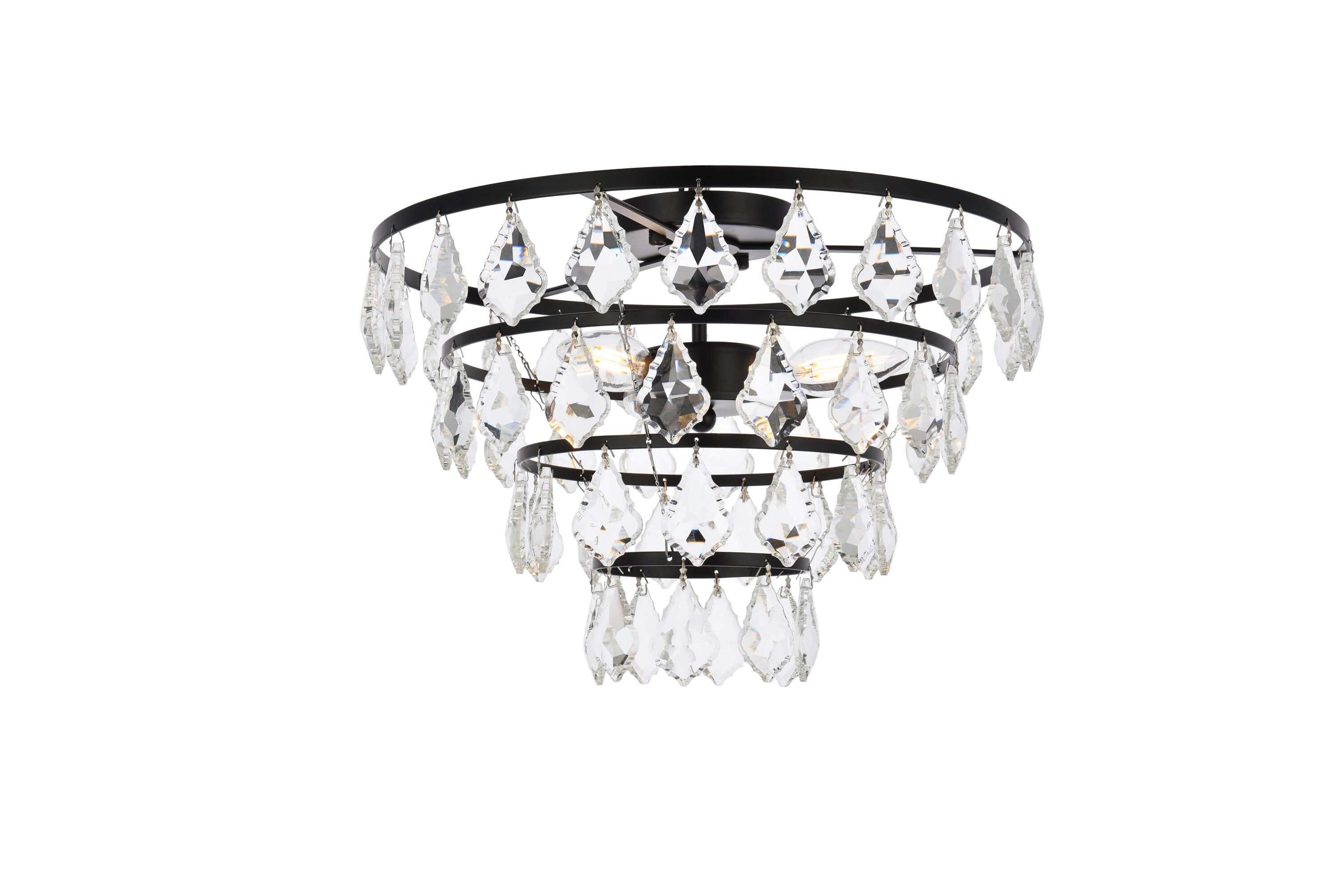 Ella 16" Black Iron and Crystal Flush Mount Light