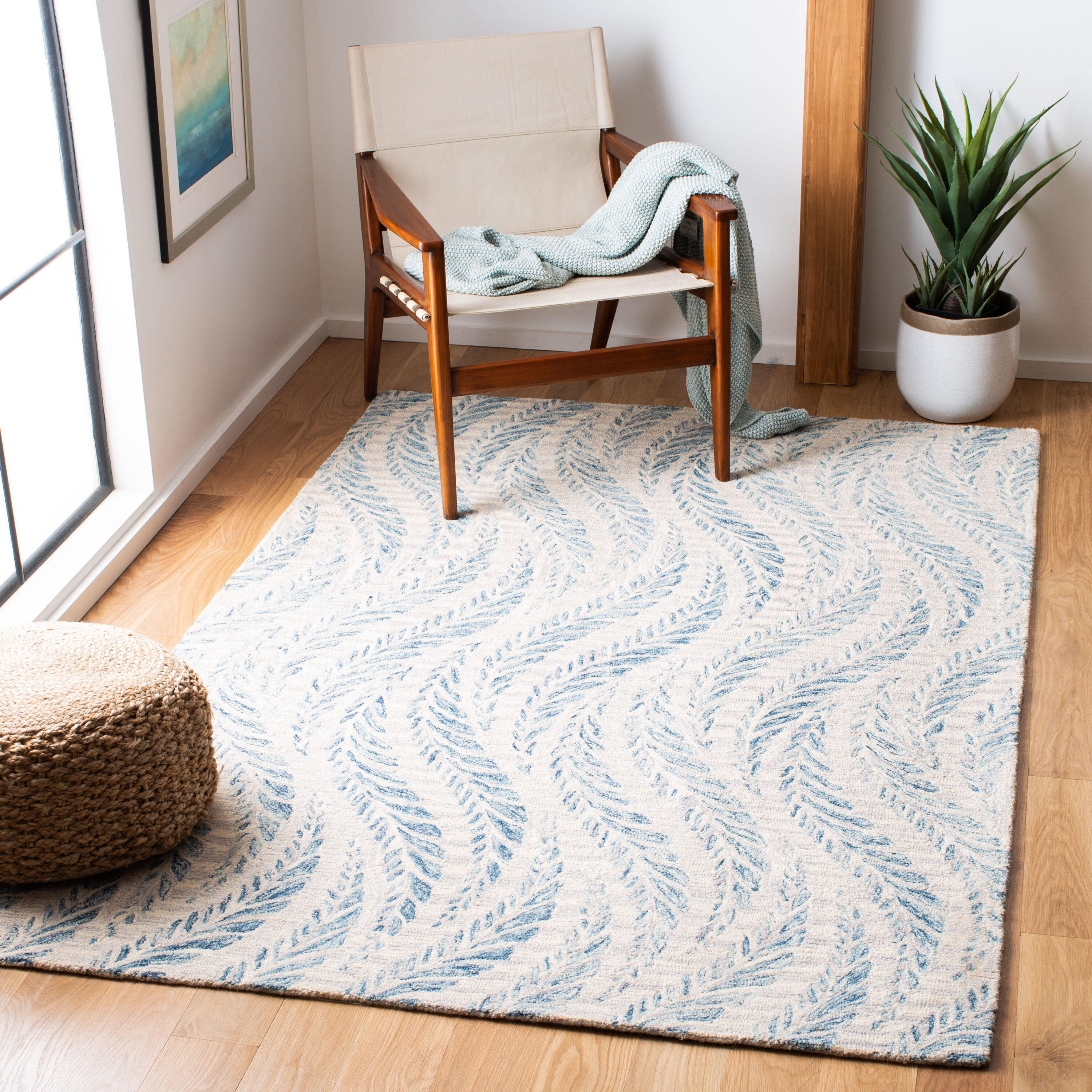  Micro-Loop 170 Ivory/Blue Contemporary 5ft x 8ft Medium Rectangle Rug