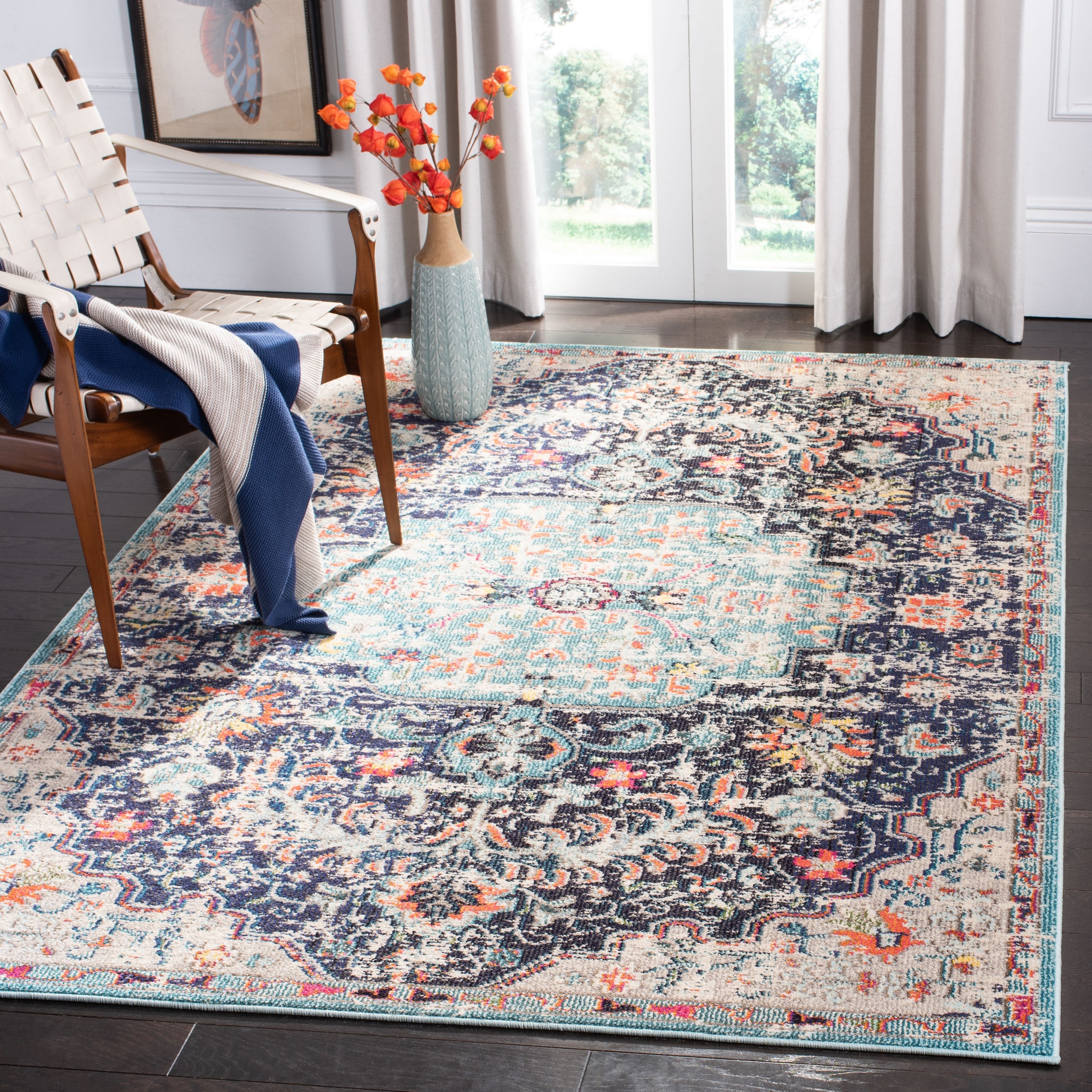 Safavieh MAD447Z-24 Madison Sudbury 2 x 4 (ft) Loomed Polypropylene Black/Teal Rectangular Indoor Distressed/Overdyed Vintage Throw rug