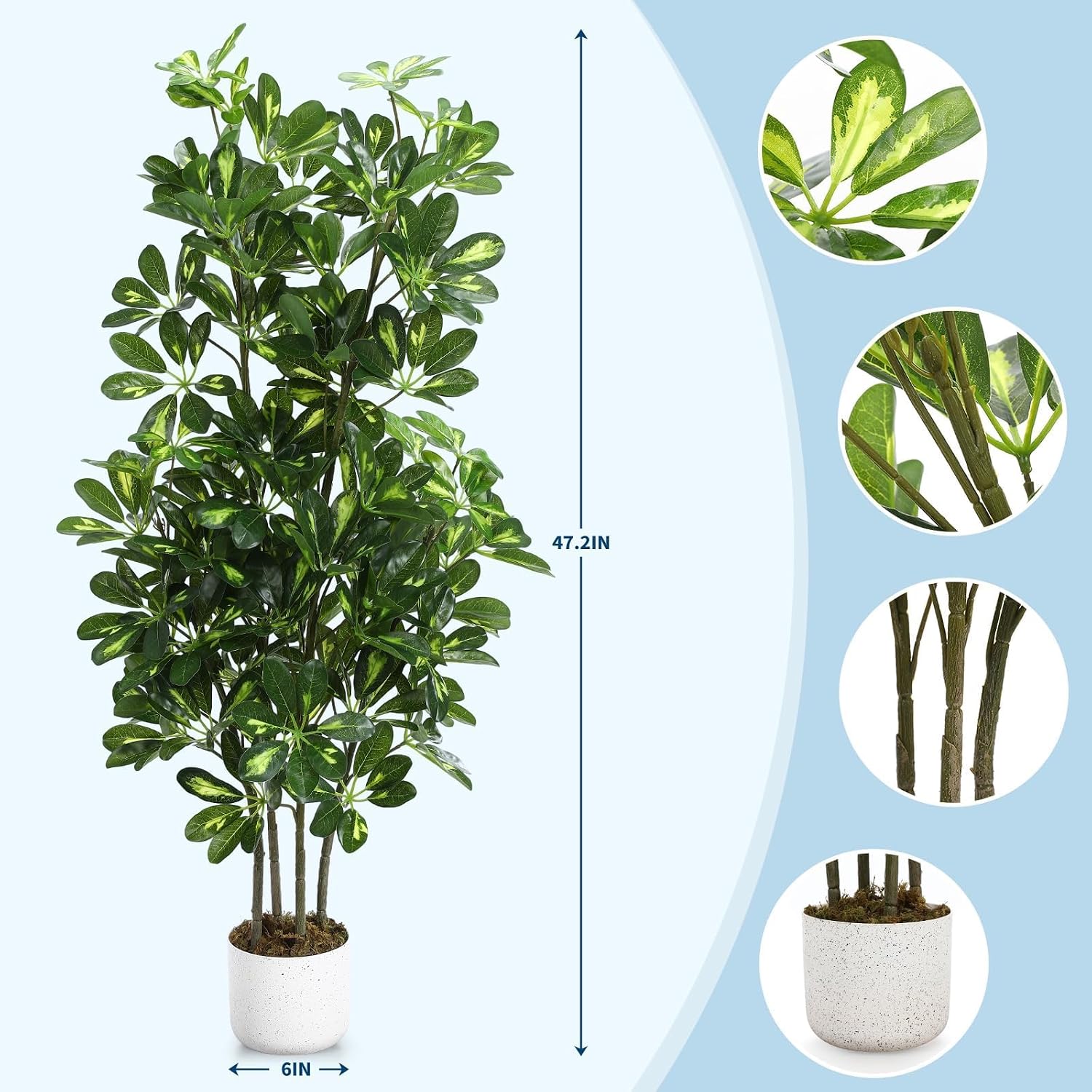GAOMON 120cm PEVA Artificial Seven Star Leaf Plant Realistic Fake ...