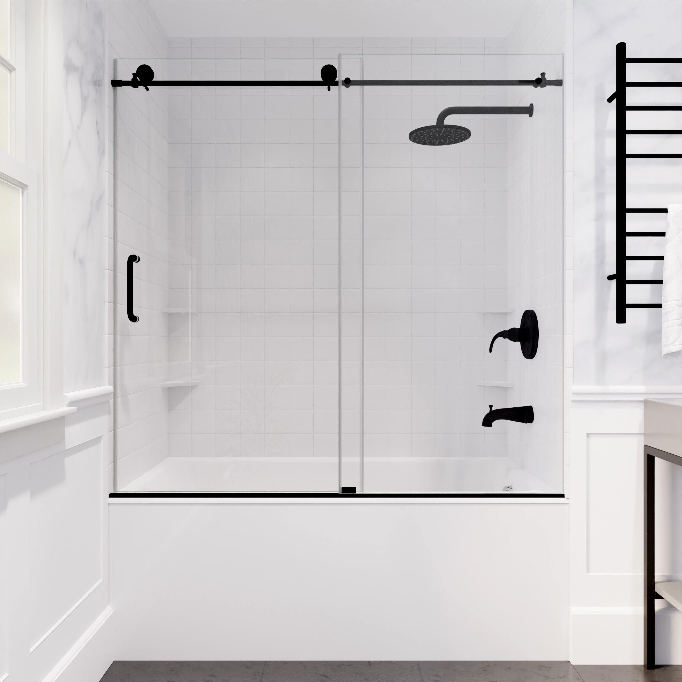 ANZZI SDLSX Series Matte Black 60-in W x 62-in H Frameless Clear Glass Bypass Sliding Bathtub door