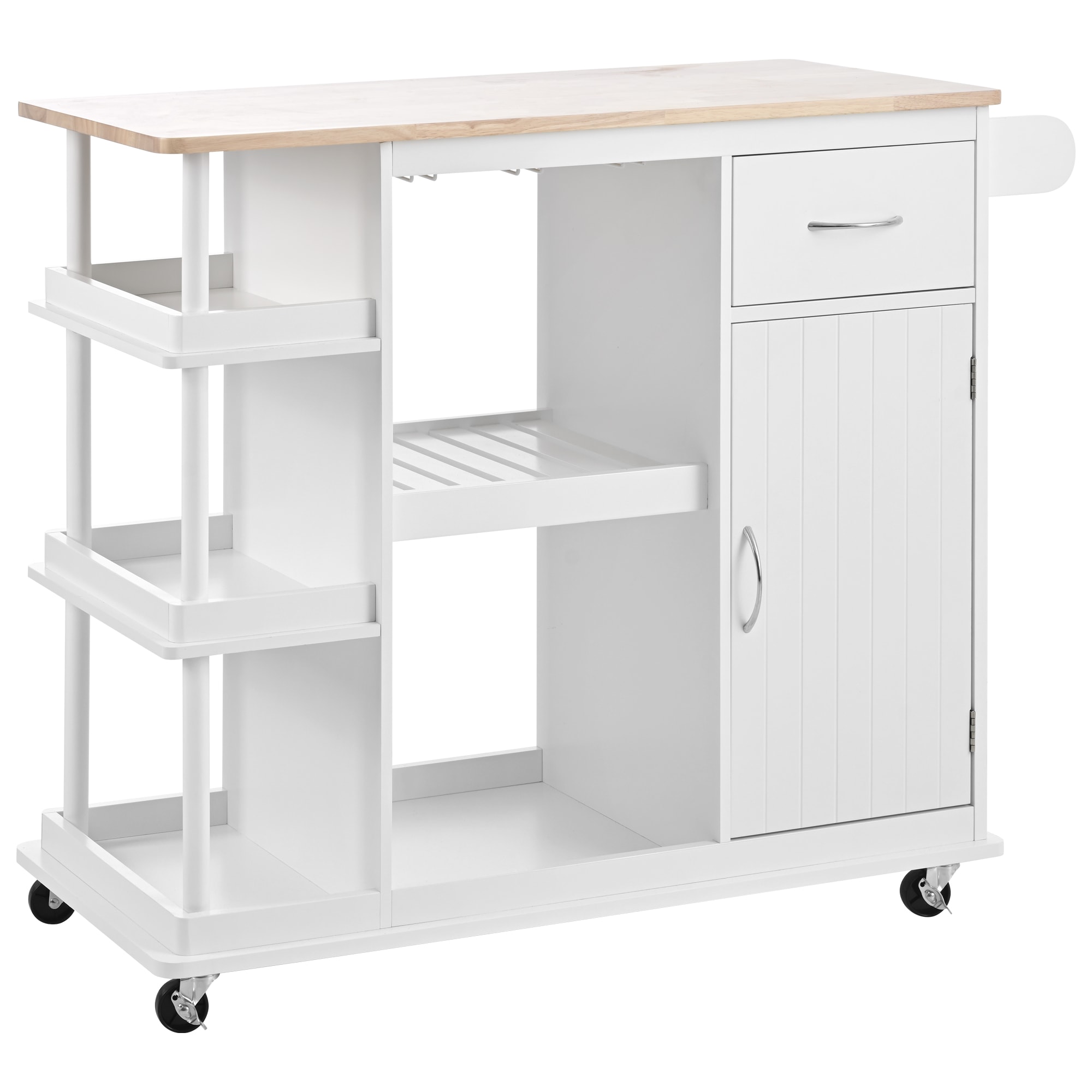 CESICIA White Wood Base with Wood Top Rolling Kitchen Island (17.5-in x ...