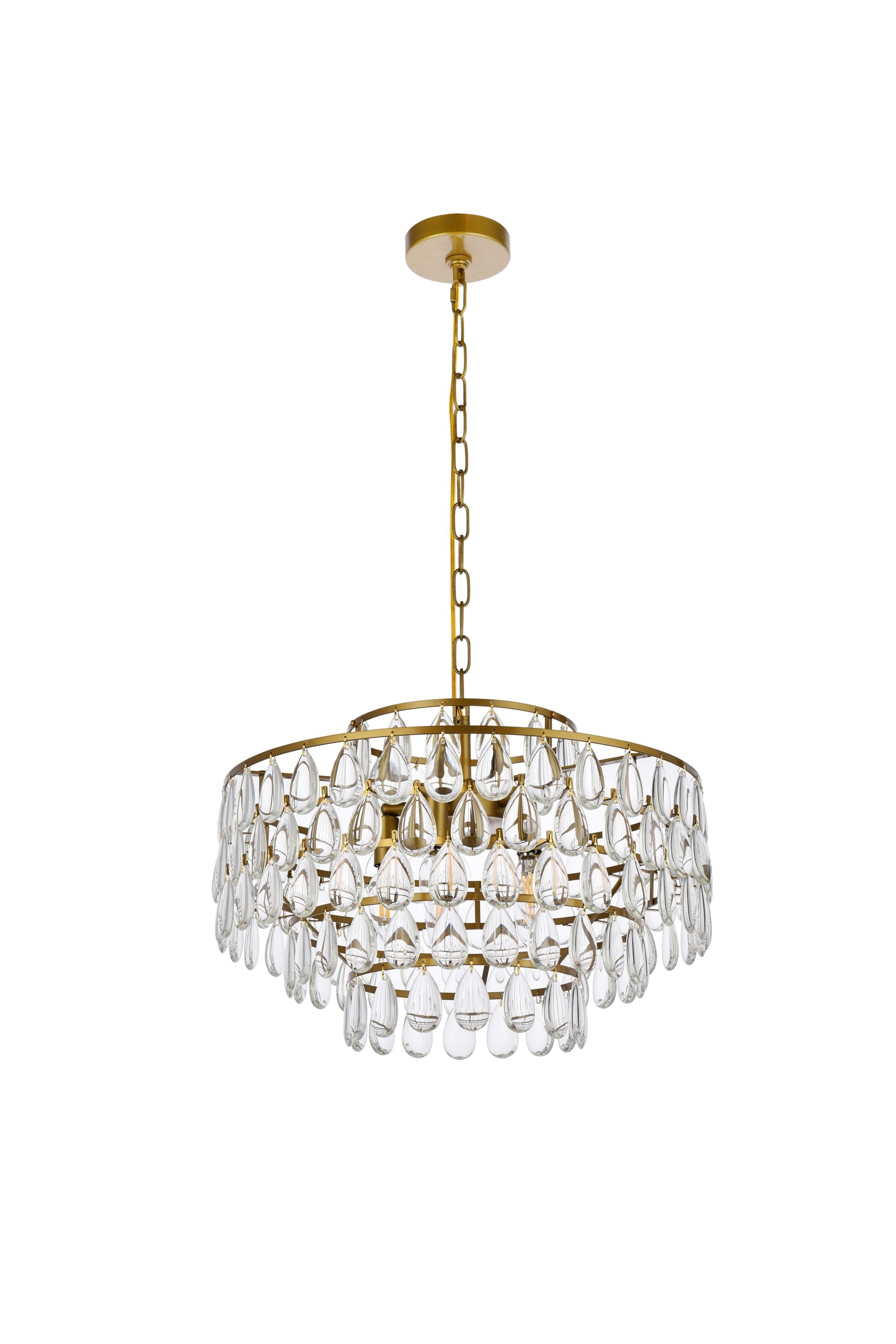 Elegant Brass and Crystal 5-Light Pendant Chandelier