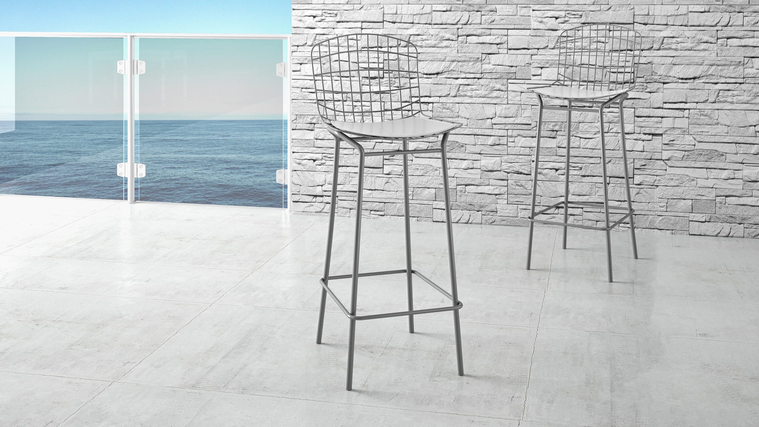 Manhattan Comfort 2-198AMC8 Madeline 2 -Set Charcoal Grey and White 27.95-in H Counter height Bucket seat Metal Bar Stool and Back